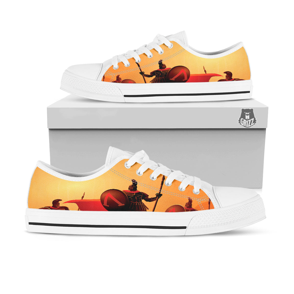 Spartan Ancient Print White Low Top Shoes-grizzshop