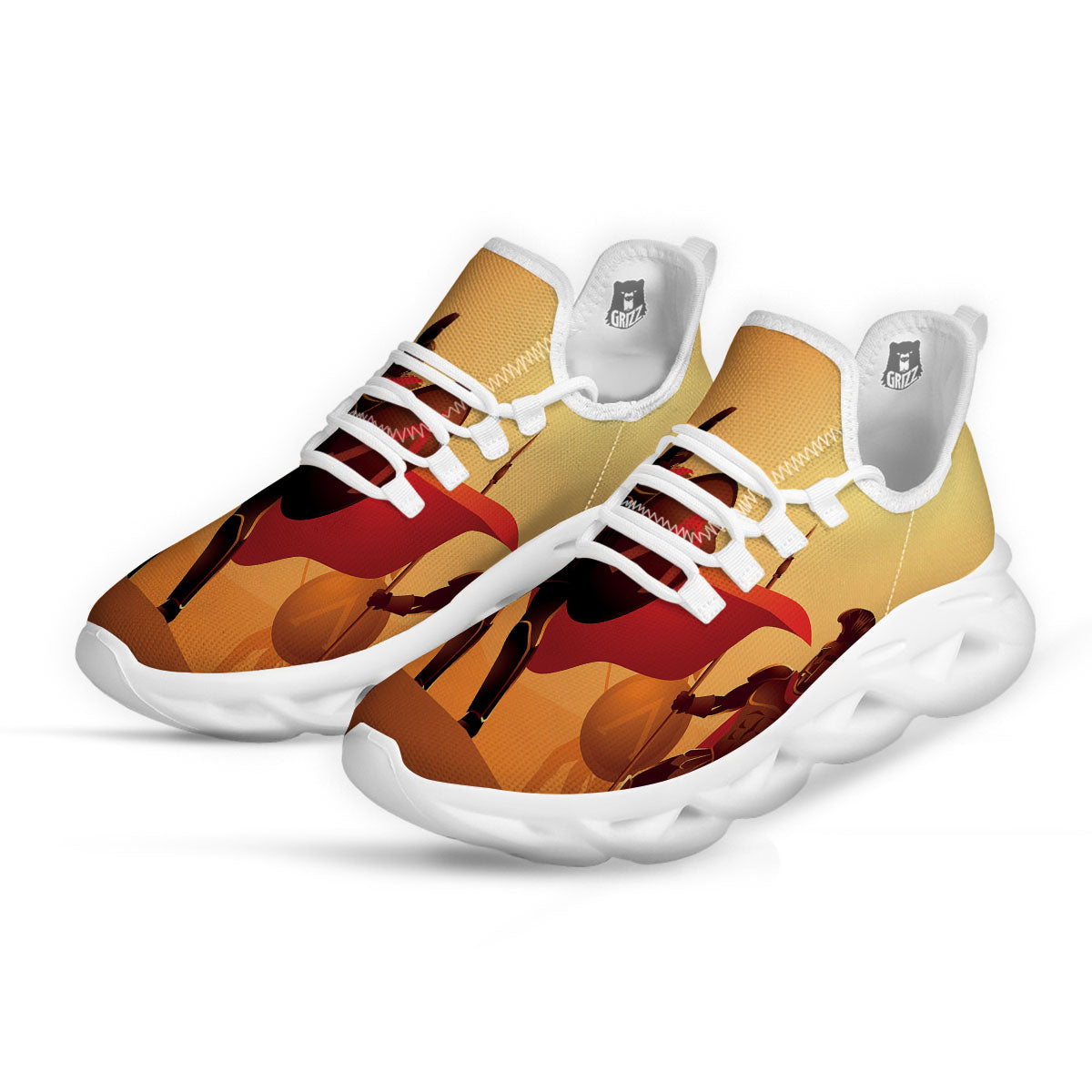 Spartan Ancient Print White Running Shoes-grizzshop