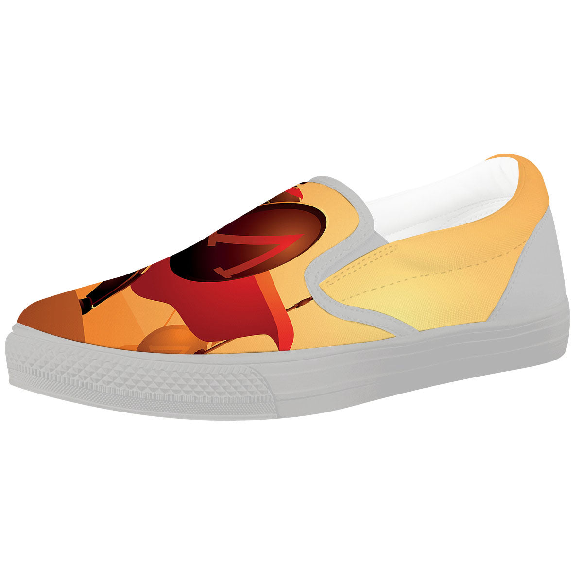 Spartan Ancient Print White Slip On Shoes-grizzshop