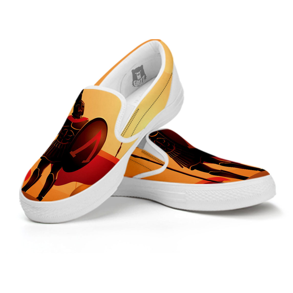 Spartan Ancient Print White Slip On Shoes-grizzshop