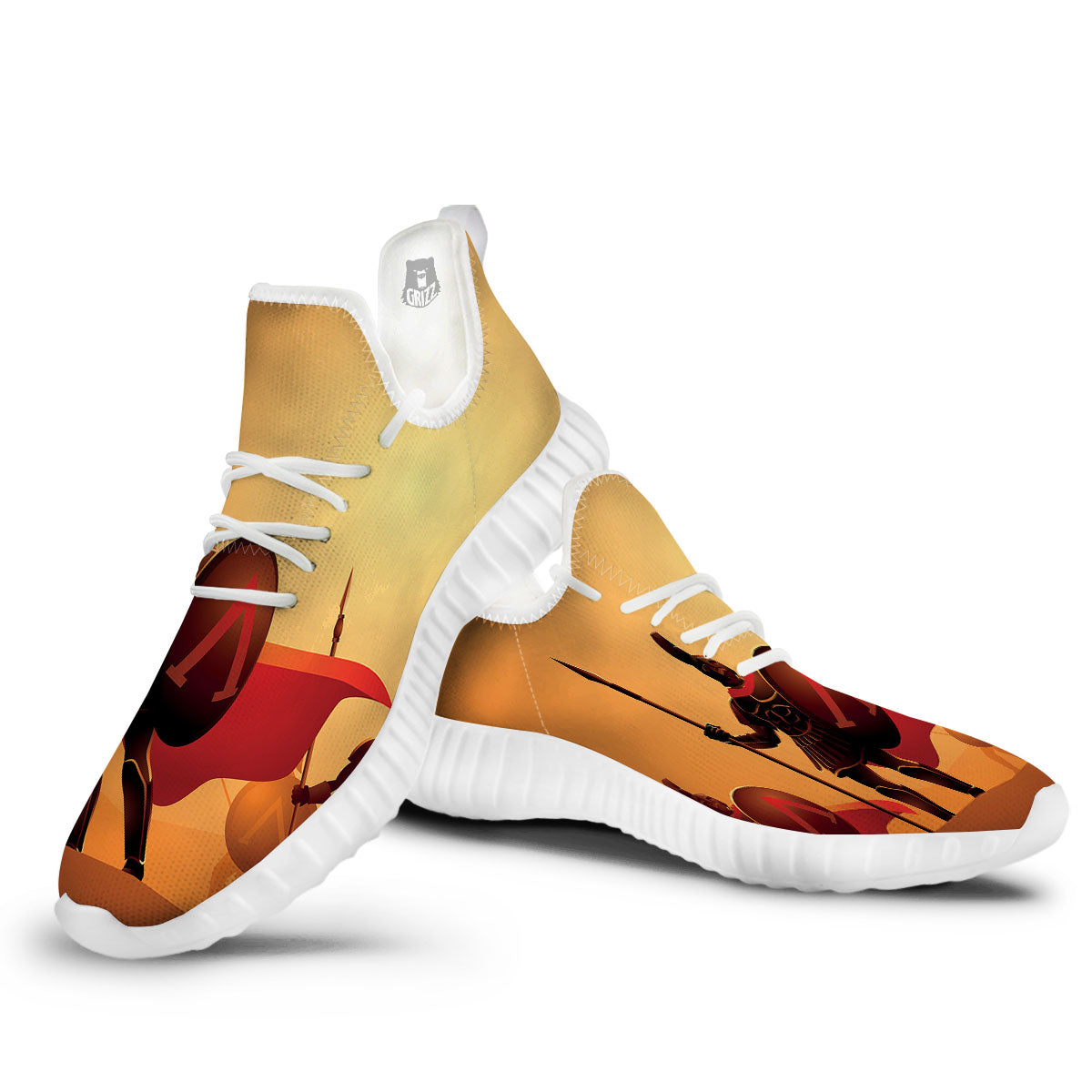 Spartan Ancient Print White Walking Shoes-grizzshop