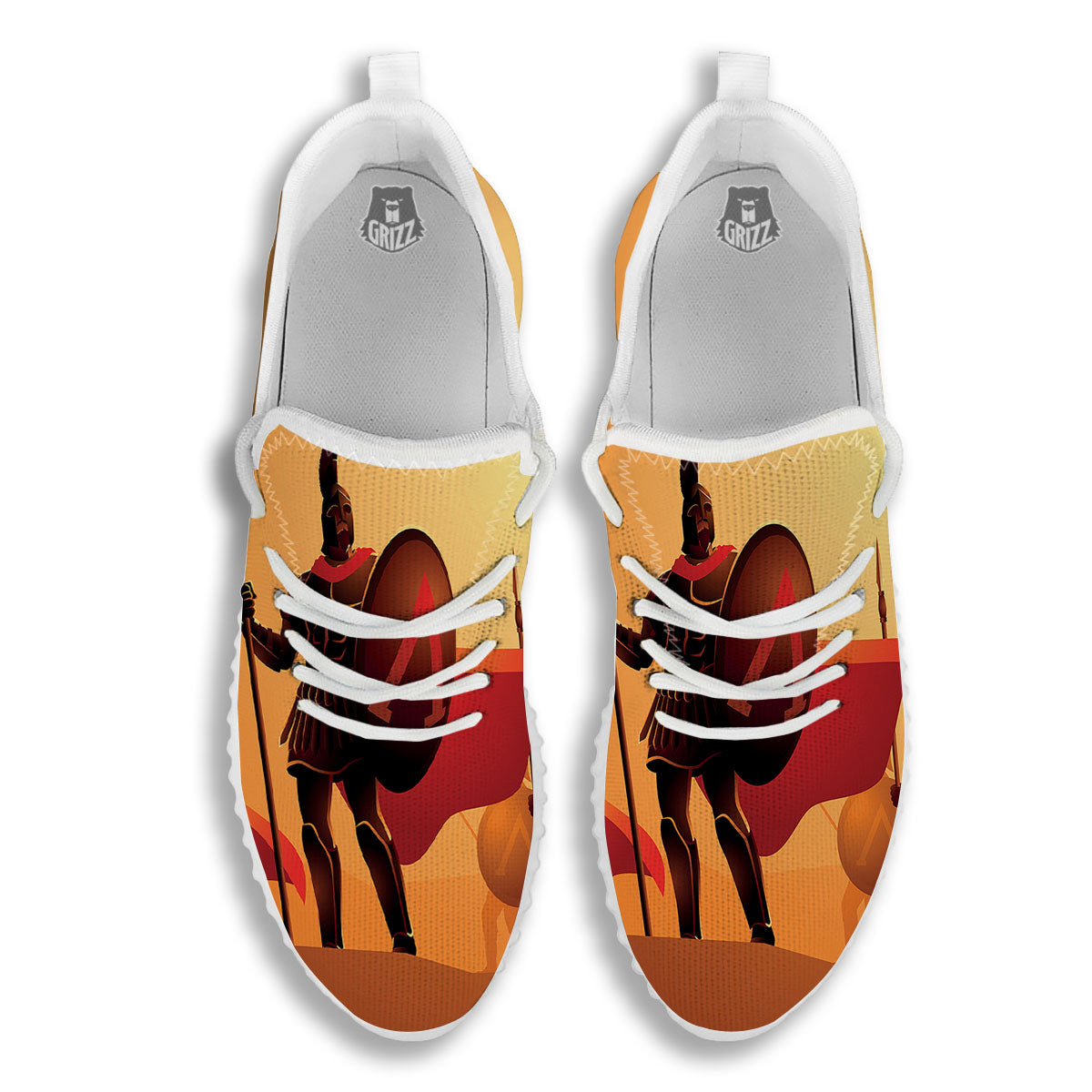 Spartan Ancient Print White Walking Shoes-grizzshop