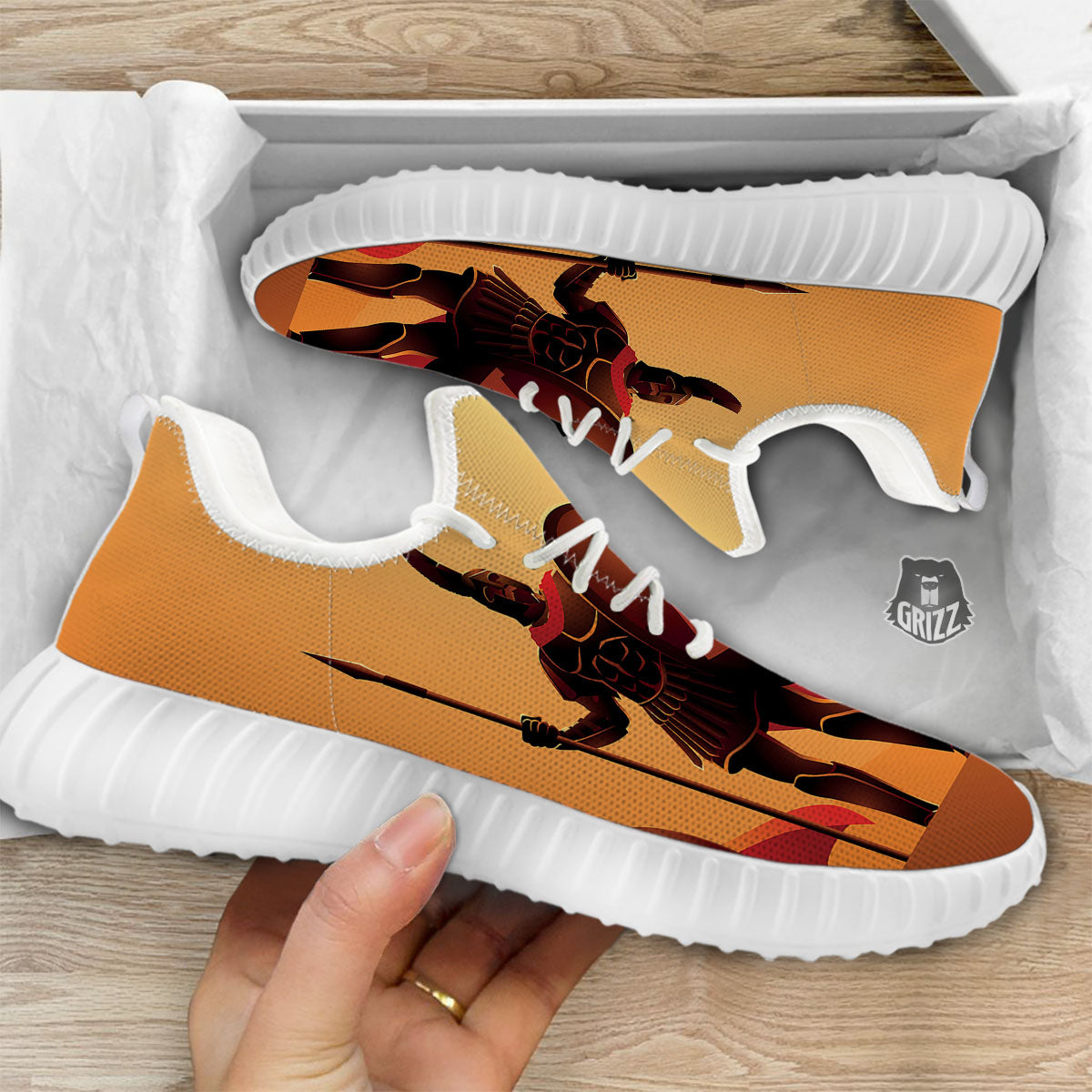 Spartan Ancient Print White Walking Shoes-grizzshop