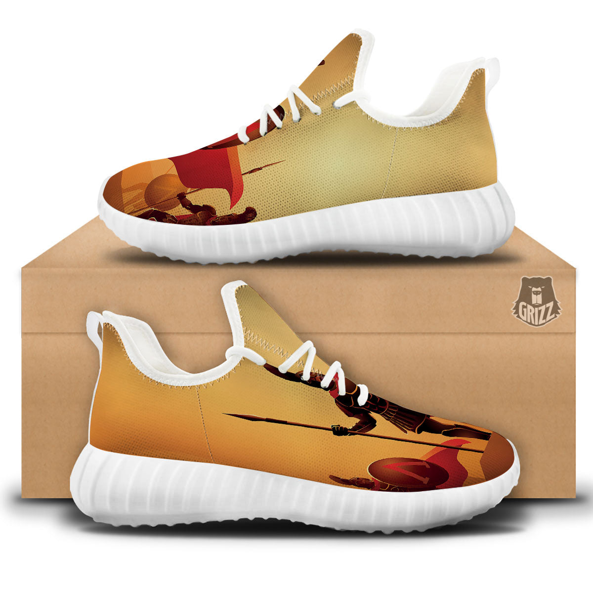Spartan Ancient Print White Walking Shoes-grizzshop