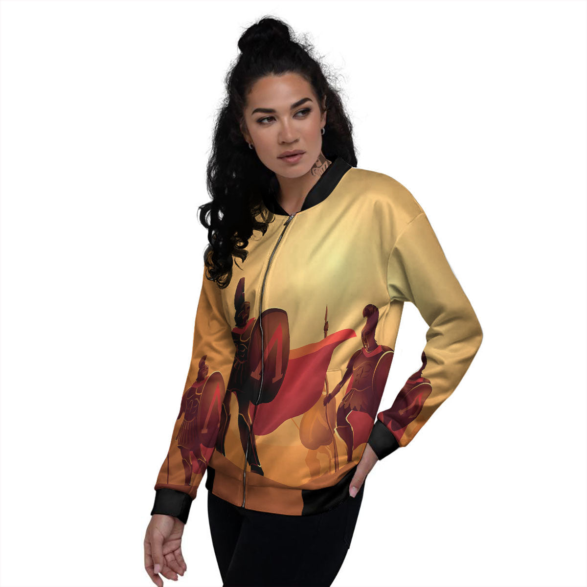 Spartan Ancient Print Women's Bomber Jacket-grizzshop