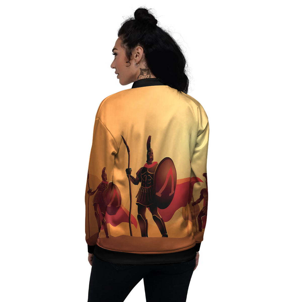 Spartan Ancient Print Women's Bomber Jacket-grizzshop