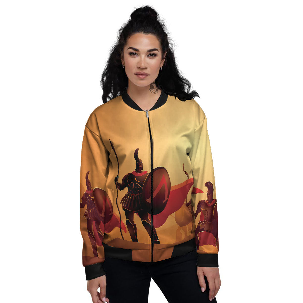 Spartan Ancient Print Women's Bomber Jacket-grizzshop