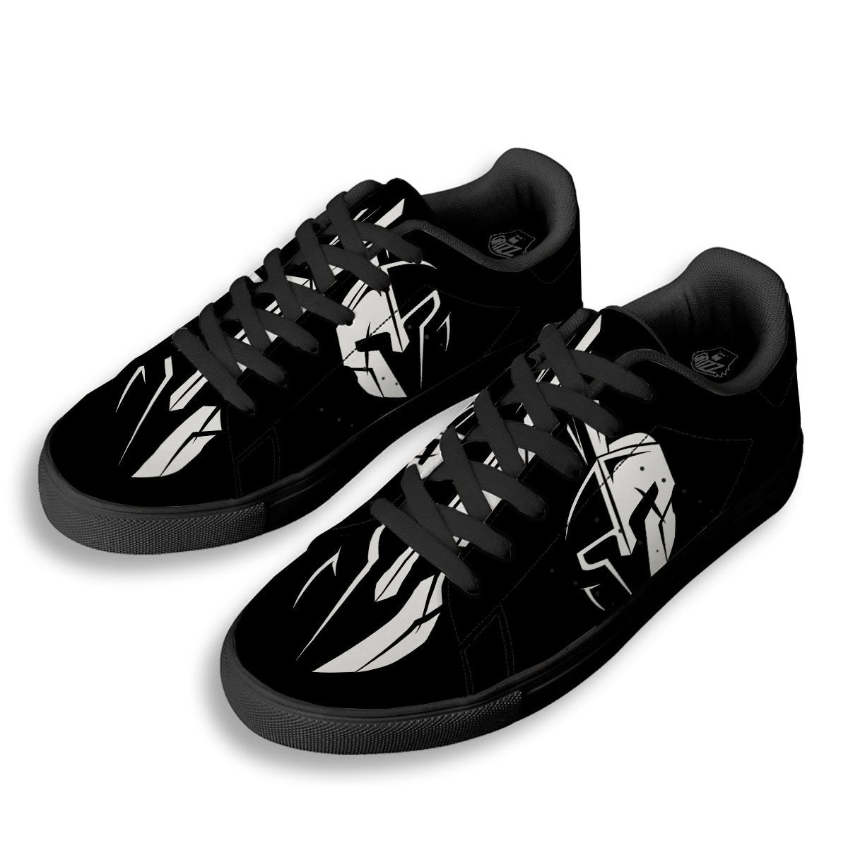 Spartan Helmet White And Black Print Black Low Top Sneakers-grizzshop
