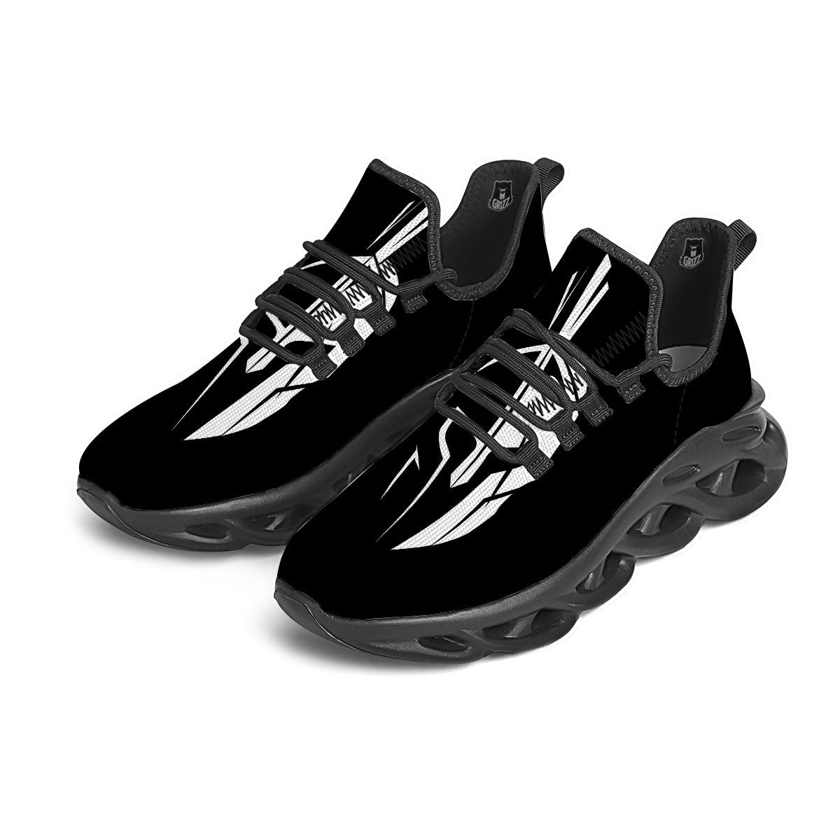 Spartan Helmet White And Black Print Black Running Shoes-grizzshop
