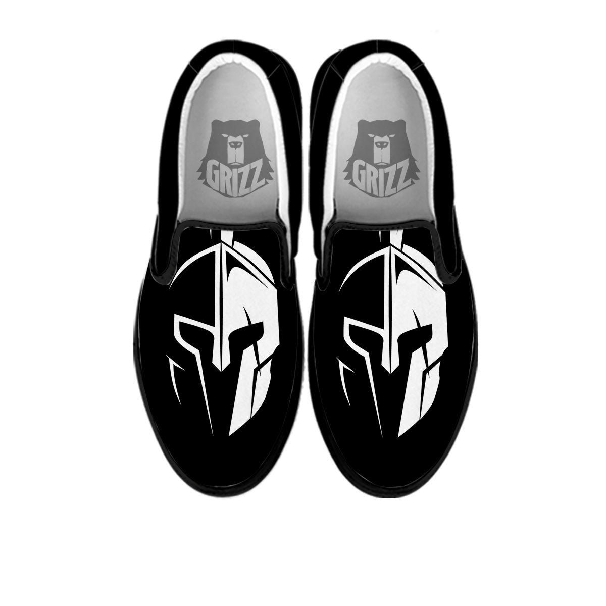 Spartan Helmet White And Black Print Black Slip On Shoes-grizzshop