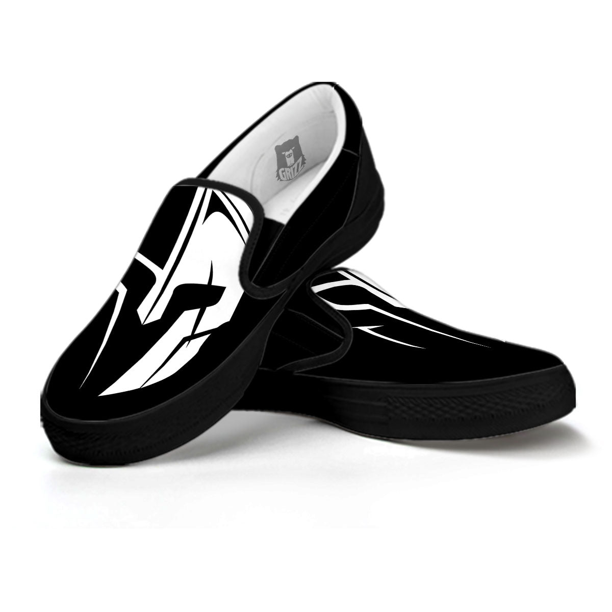 Spartan Helmet White And Black Print Black Slip On Shoes-grizzshop