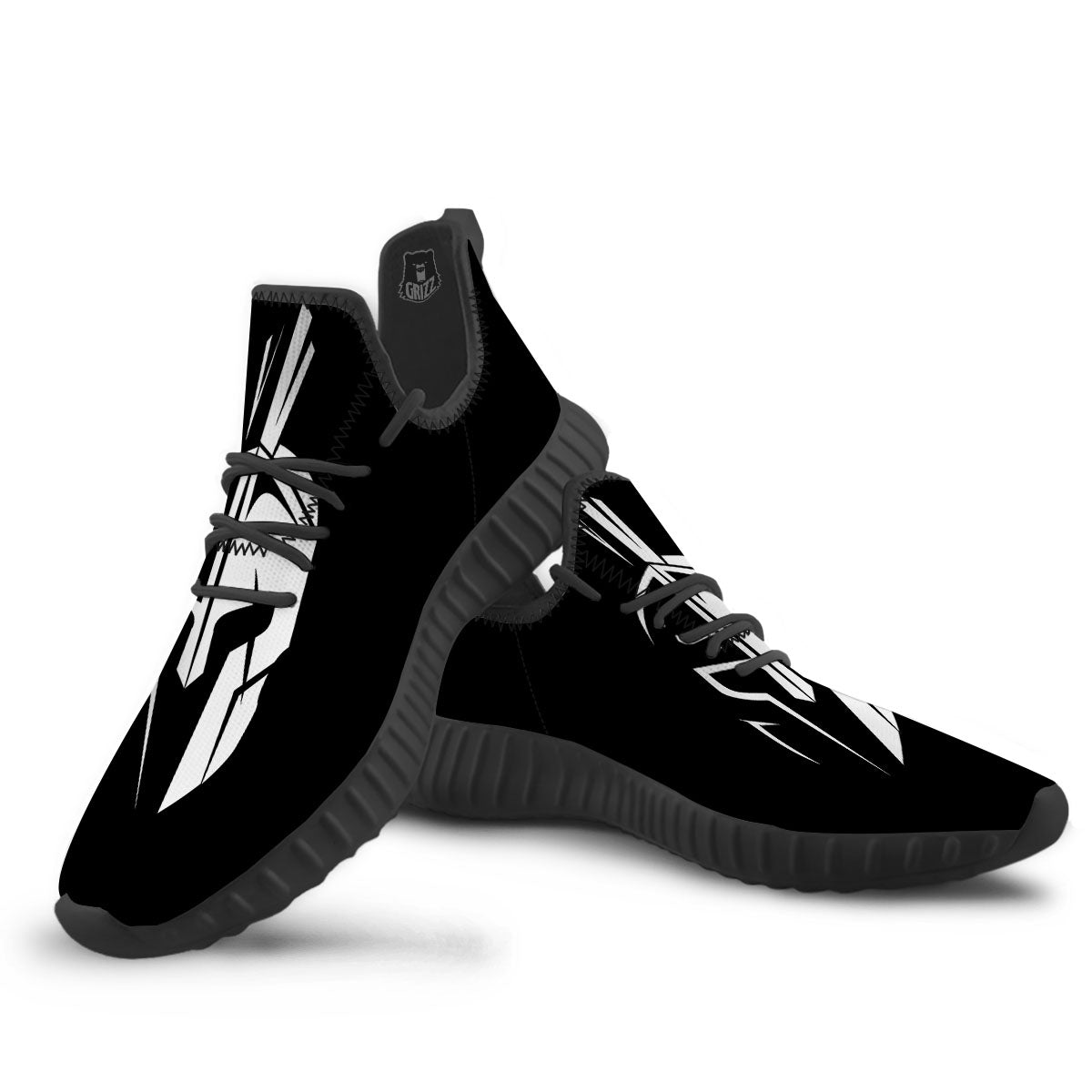 Spartan Helmet White And Black Print Black Walking Shoes-grizzshop