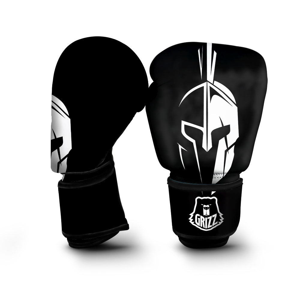 Spartan Helmet White And Black Print Boxing Gloves-grizzshop