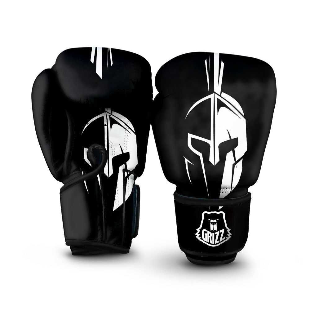 Spartan Helmet White And Black Print Boxing Gloves-grizzshop