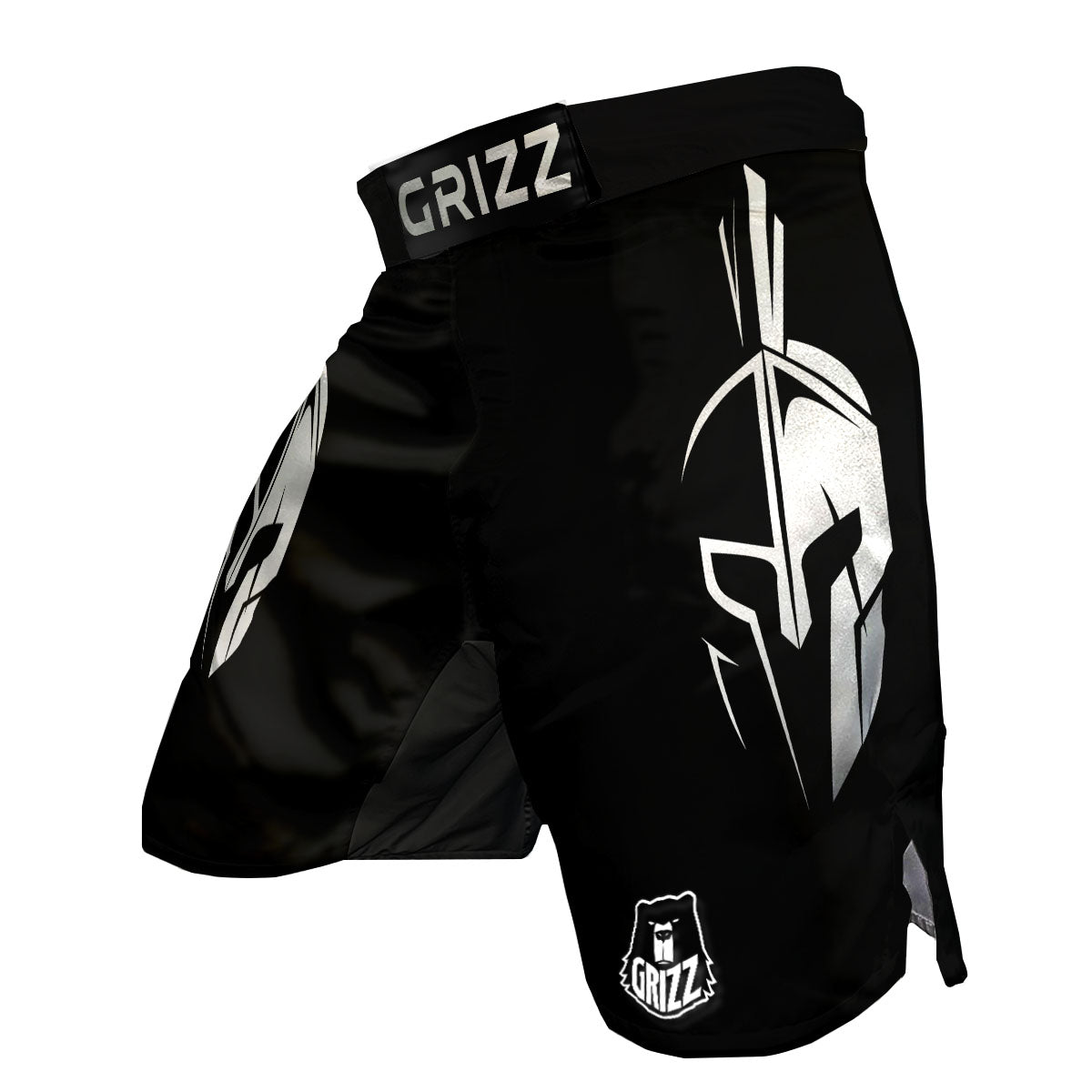 Spartan Helmet White And Black Print MMA Shorts-grizzshop