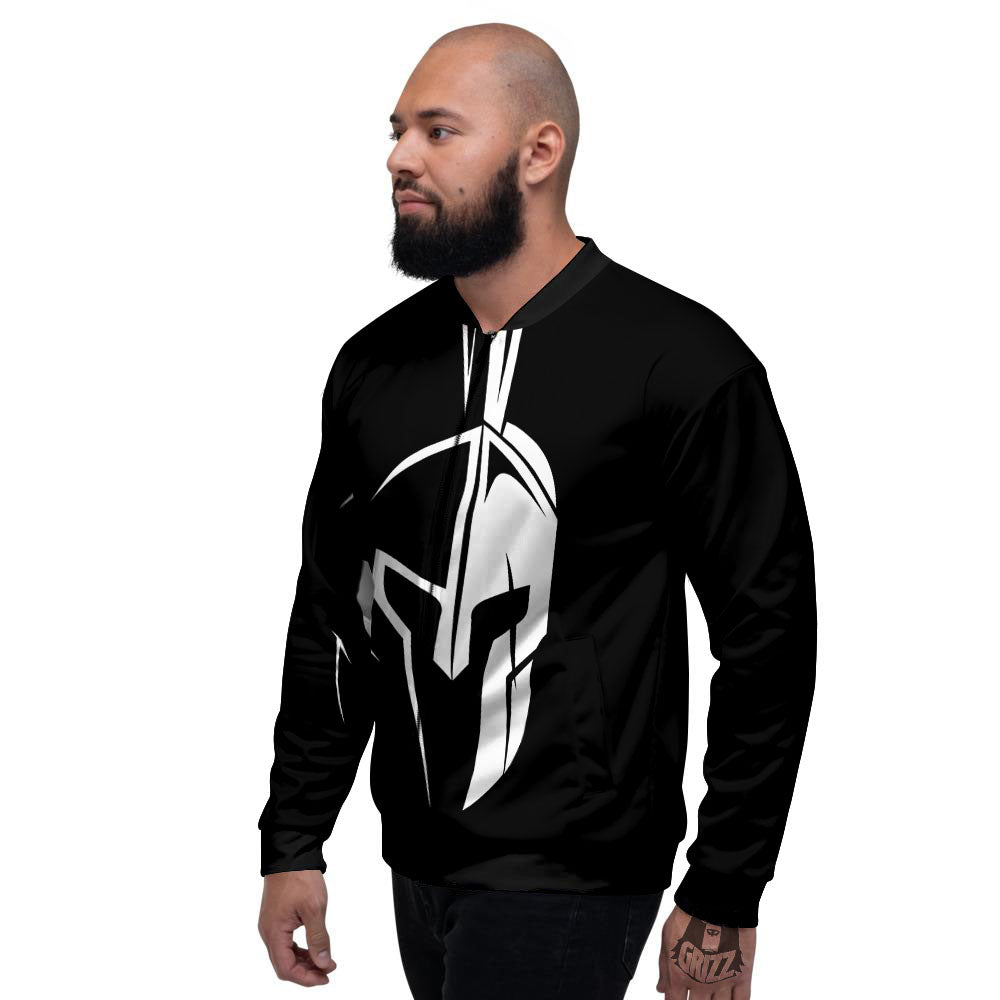 Spartan Helmet White And Black Print Men's Bomber Jacket-grizzshop