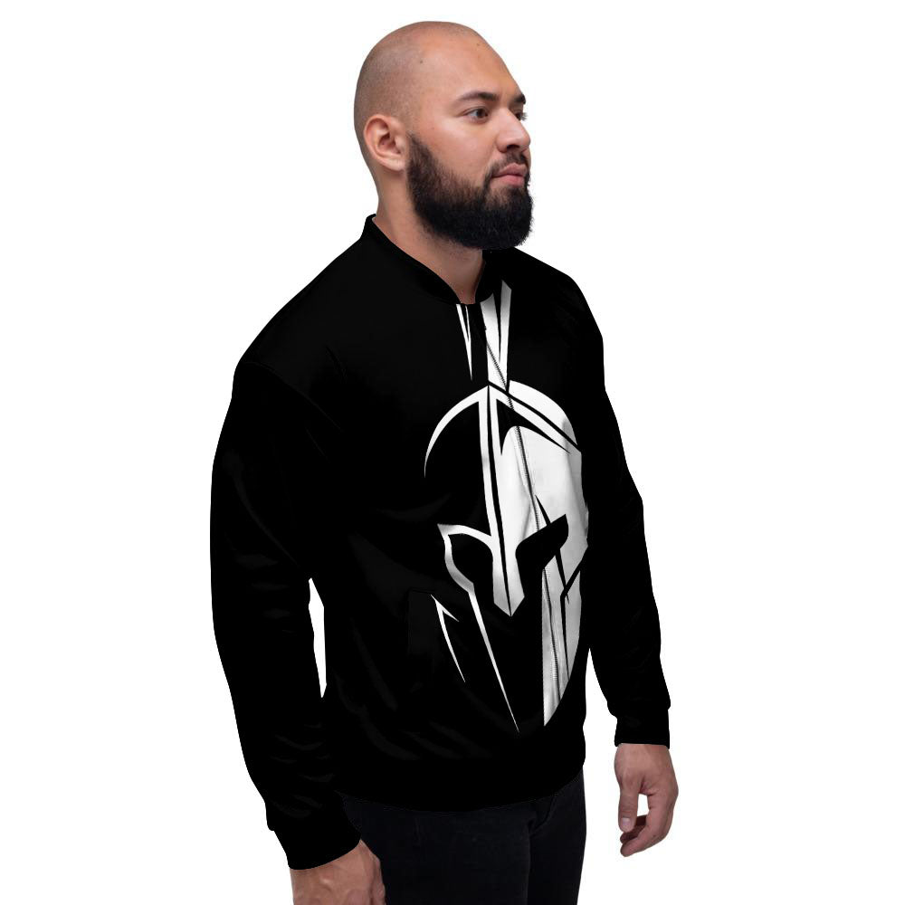 Spartan Helmet White And Black Print Men's Bomber Jacket-grizzshop