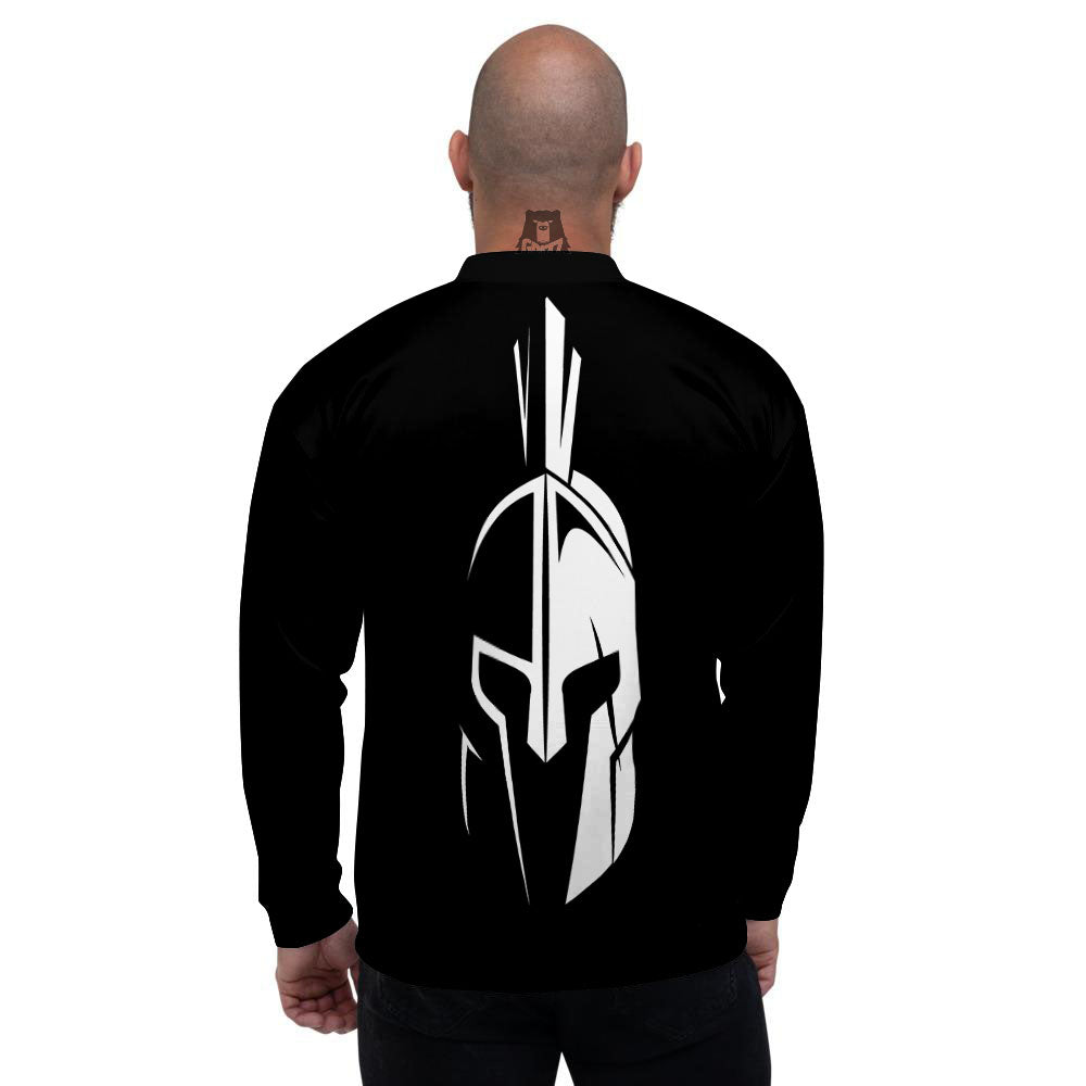 Spartan Helmet White And Black Print Men's Bomber Jacket-grizzshop