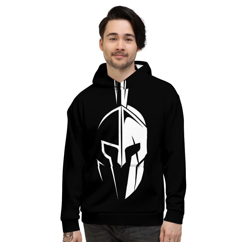Spartan Helmet White And Black Print Men's Hoodie-grizzshop