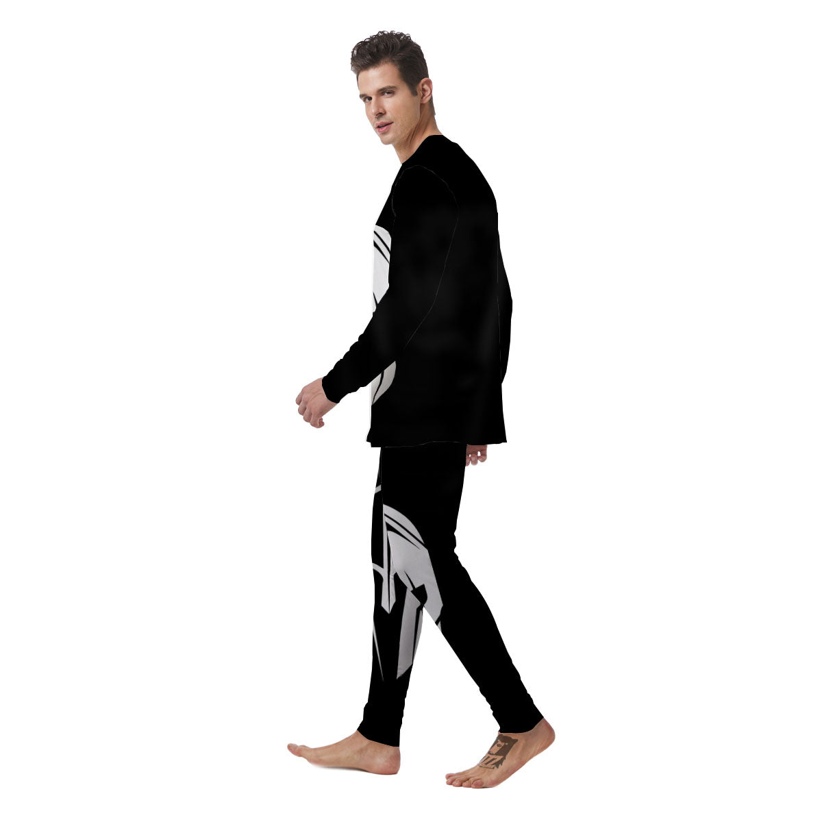 Spartan Helmet White And Black Print Men's Pajamas-grizzshop