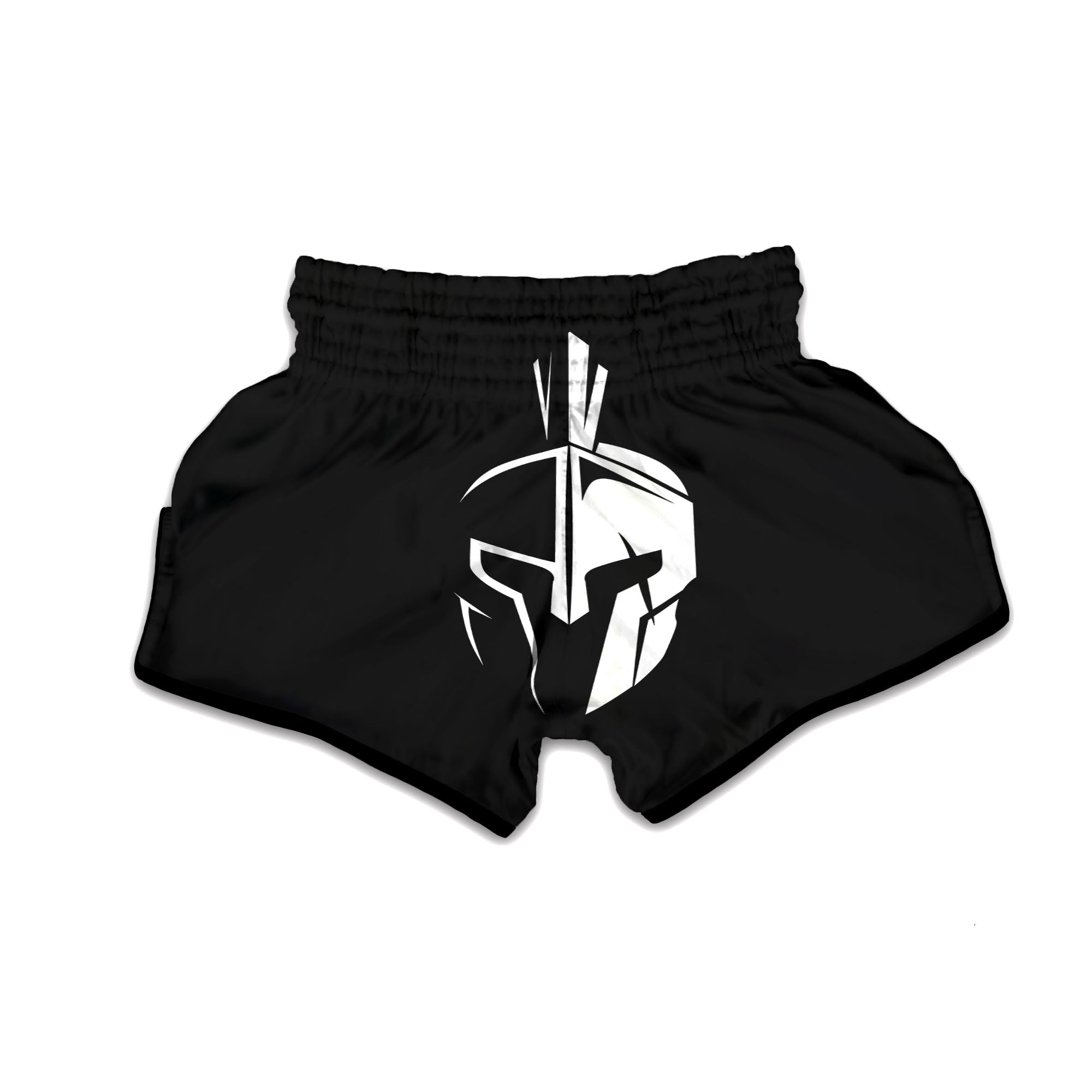 Spartan Helmet White And Black Print Muay Thai Boxing Shorts-grizzshop