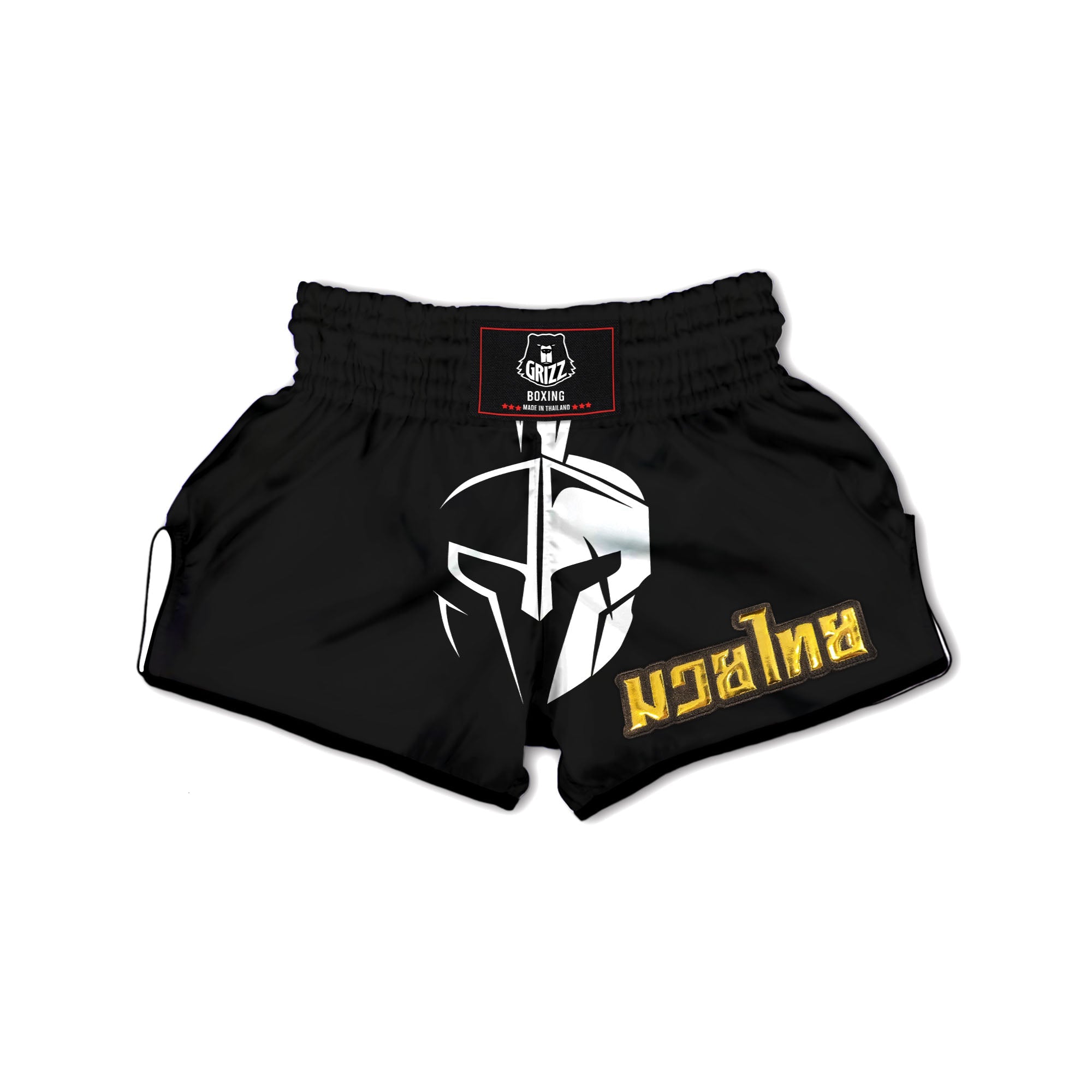 Spartan Helmet White And Black Print Muay Thai Boxing Shorts-grizzshop