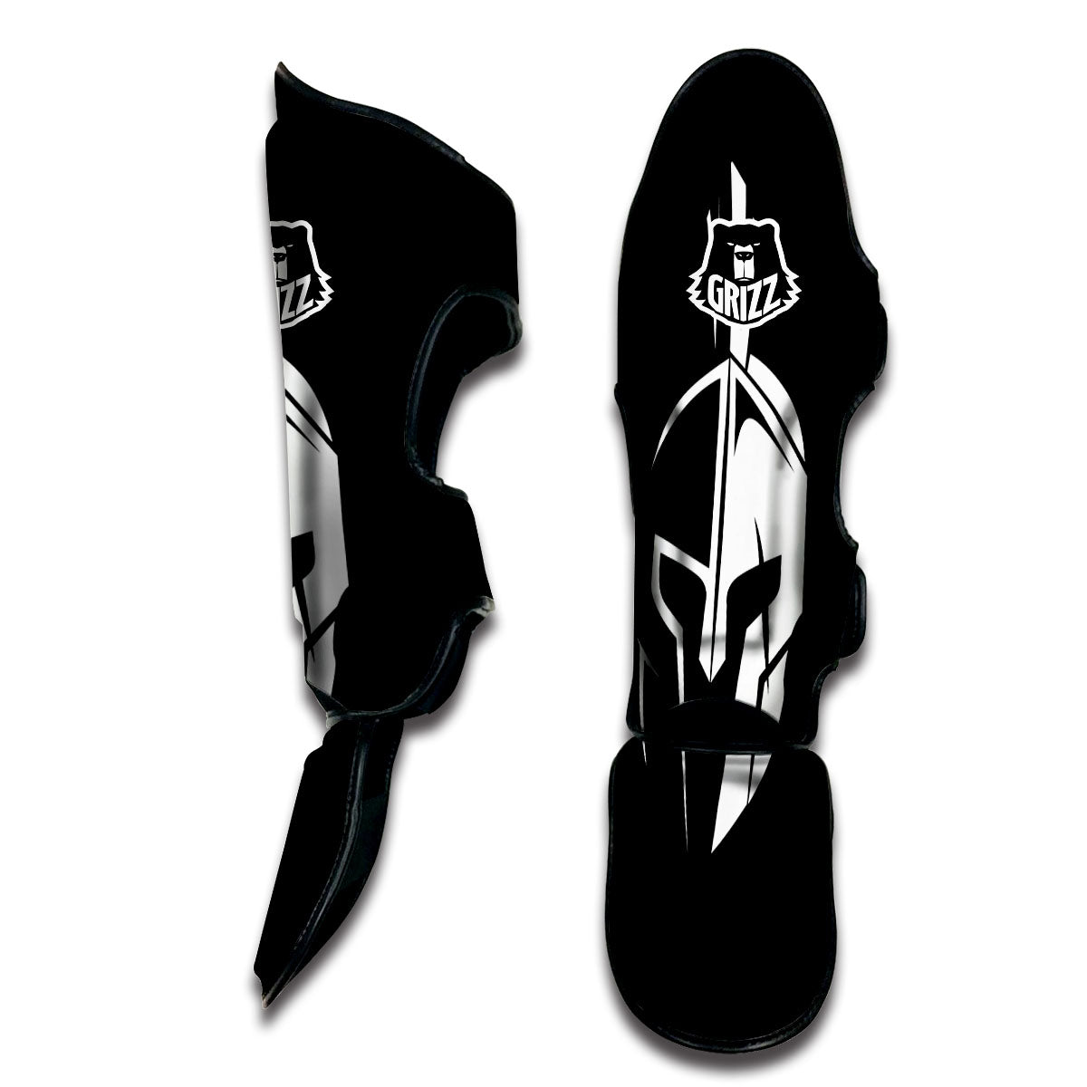 Spartan Helmet White And Black Print Muay Thai Shin Guards-grizzshop