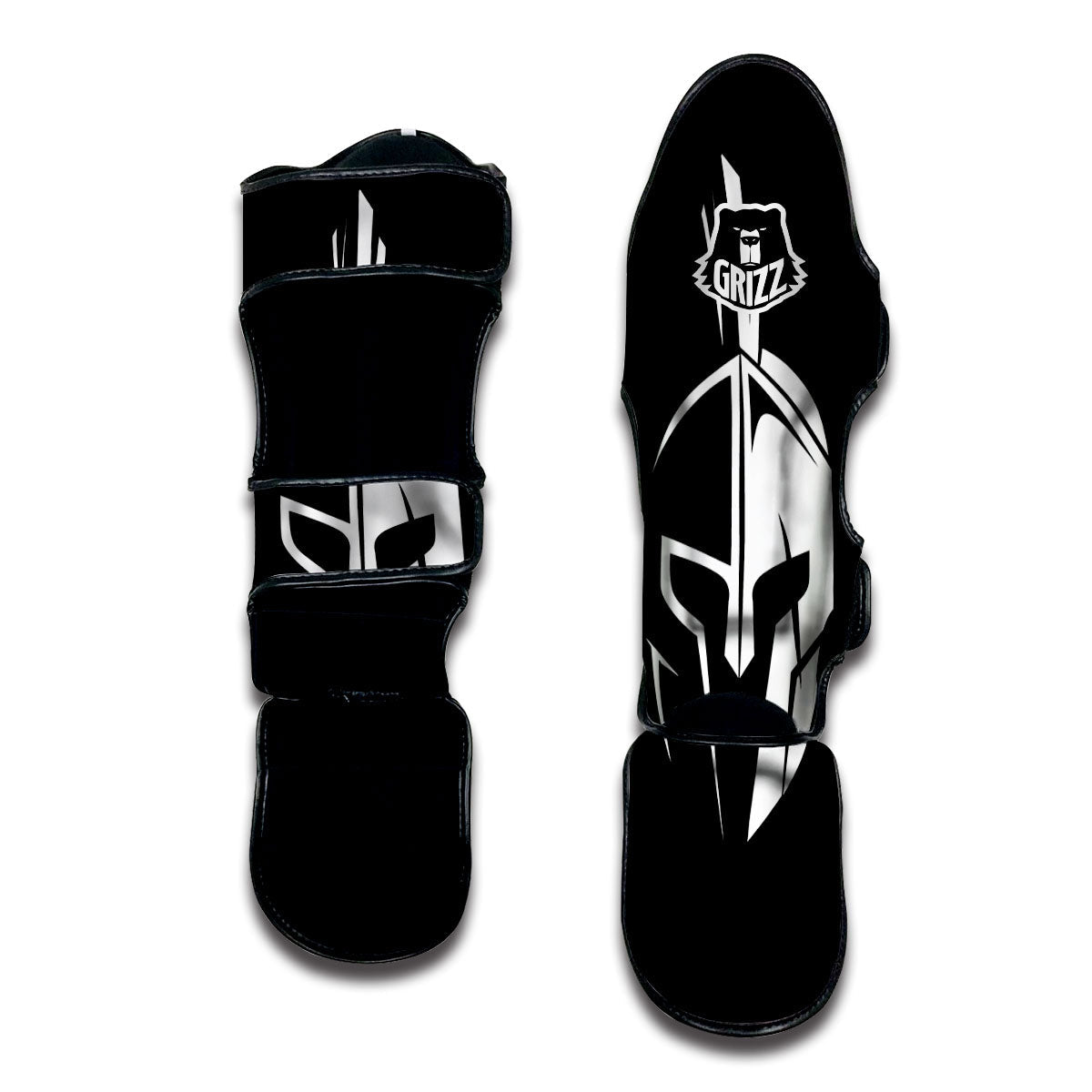 Spartan Helmet White And Black Print Muay Thai Shin Guards-grizzshop