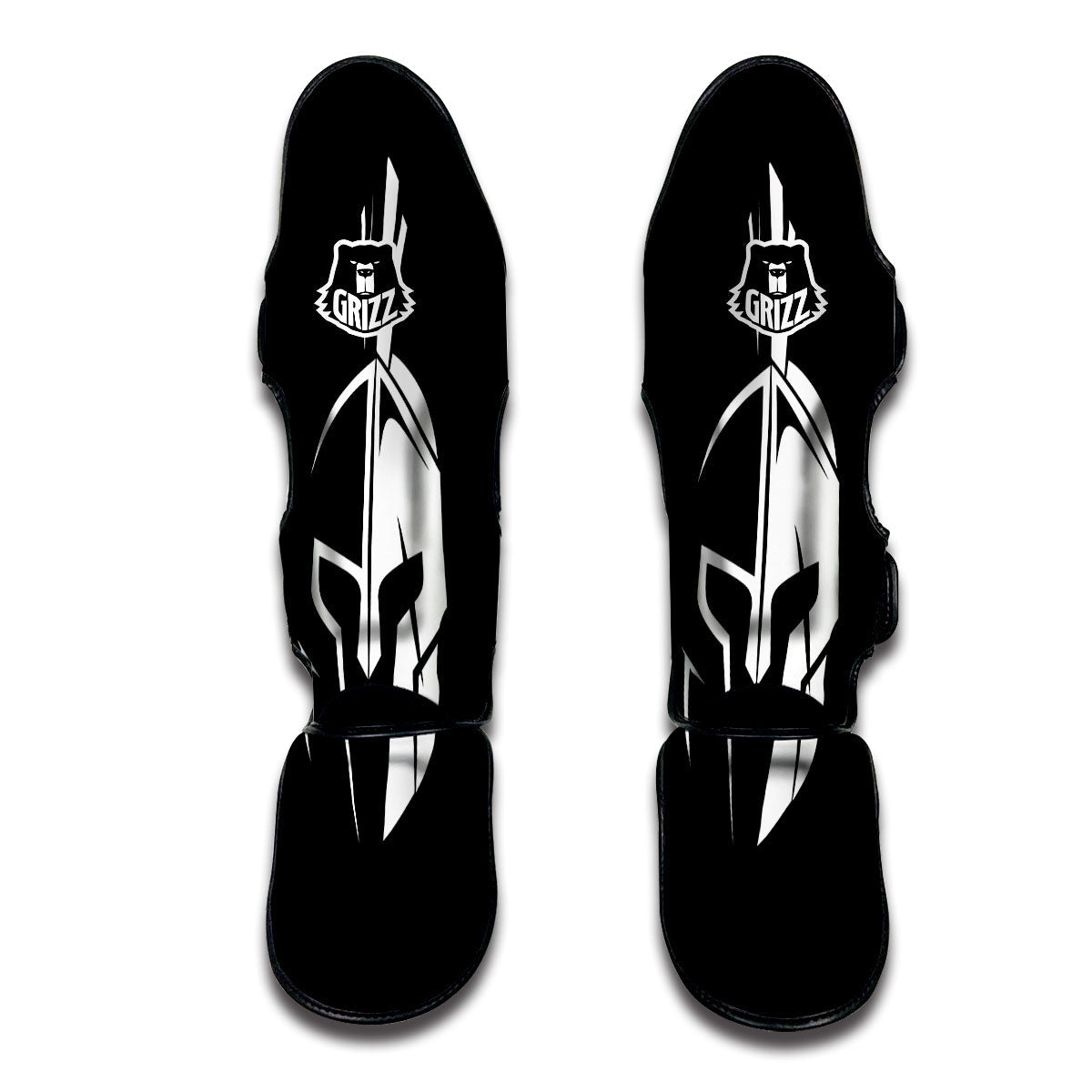 Spartan Helmet White And Black Print Muay Thai Shin Guards-grizzshop