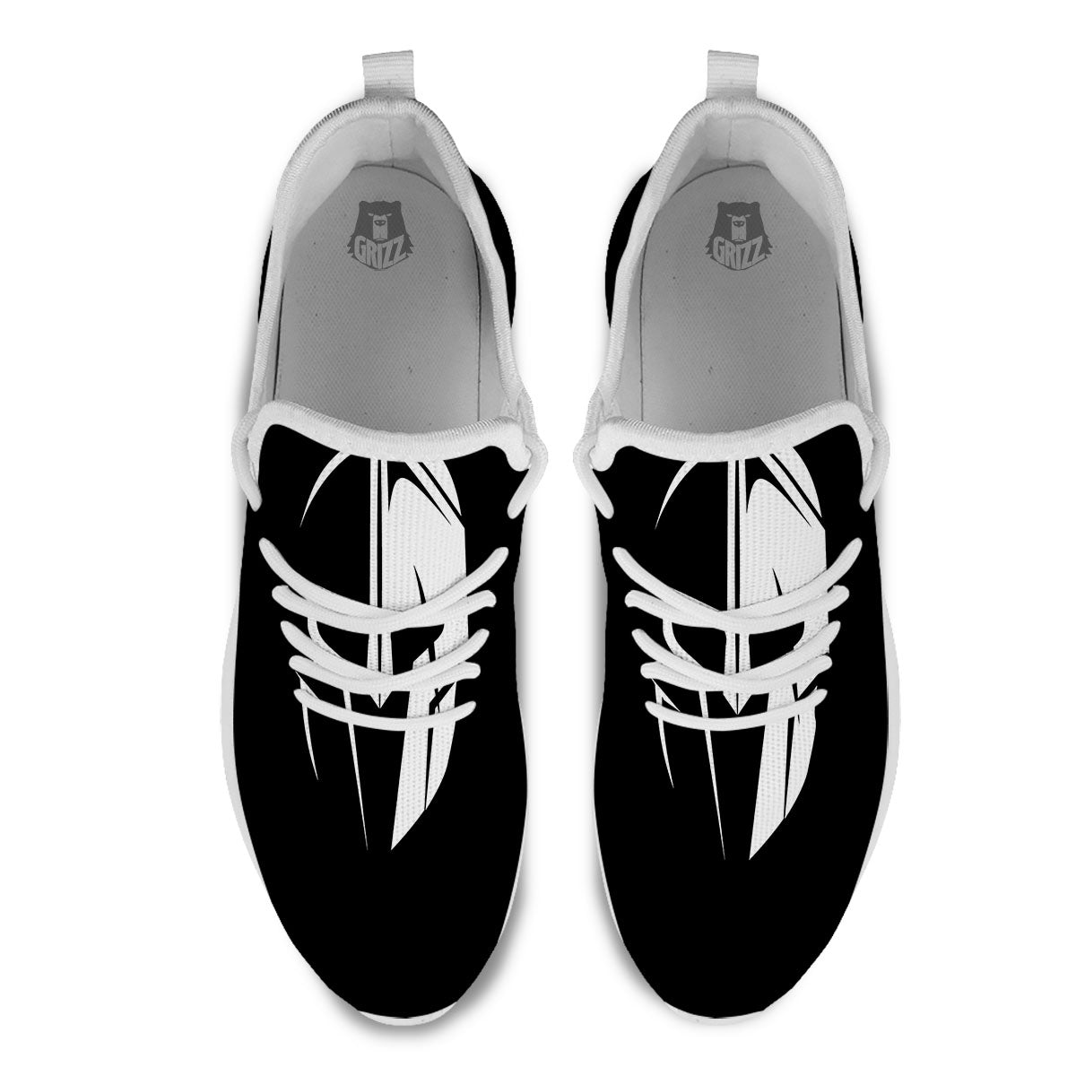 Spartan Helmet White And Black Print White Athletic Shoes-grizzshop