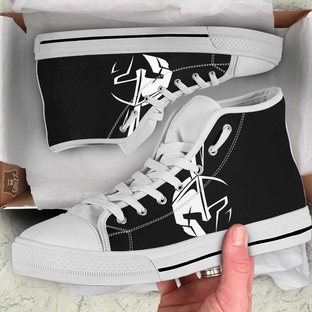 Spartan Helmet White And Black Print White High Top Shoes-grizzshop