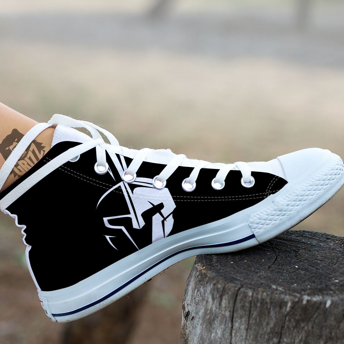Spartan Helmet White And Black Print White High Top Shoes-grizzshop