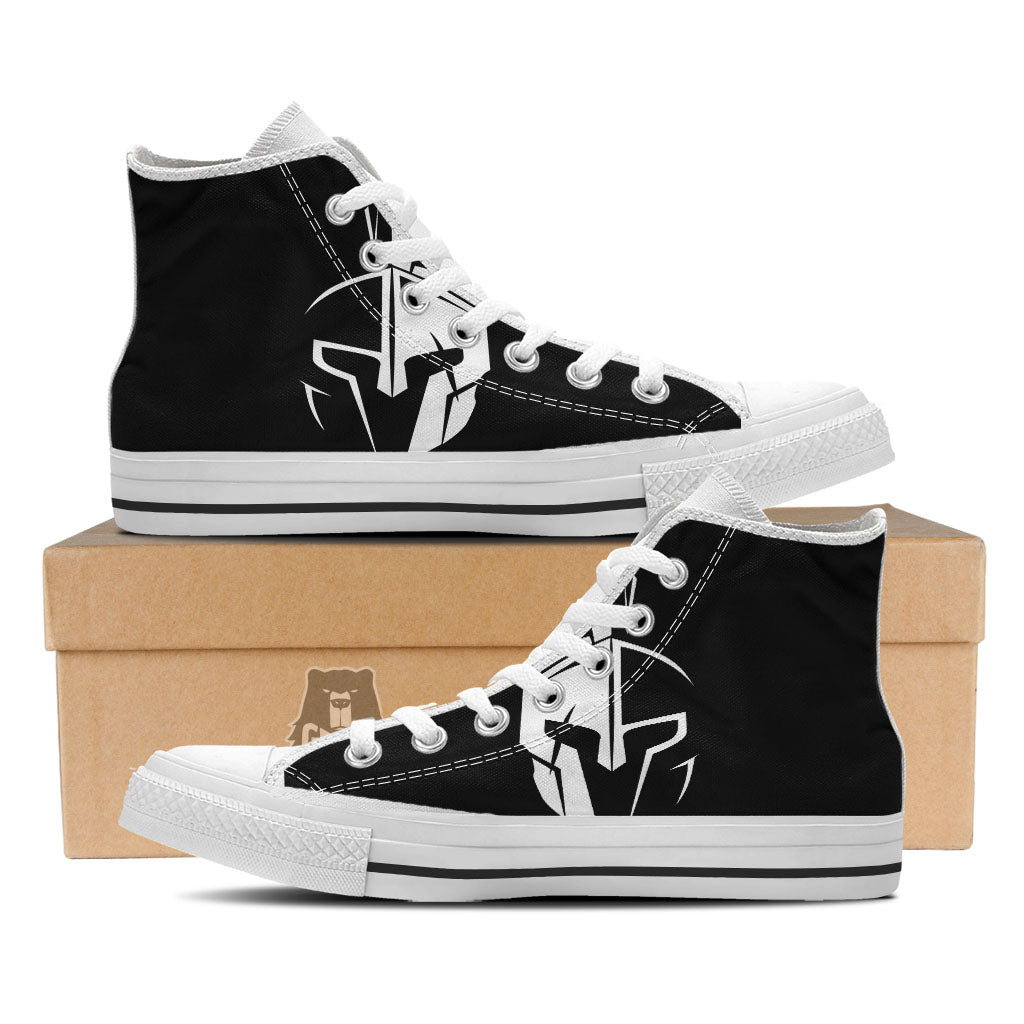 Spartan Helmet White And Black Print White High Top Shoes-grizzshop