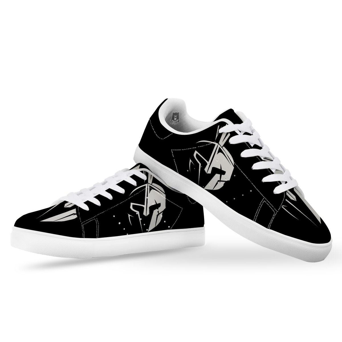 Spartan Helmet White And Black Print White Low Top Sneakers-grizzshop