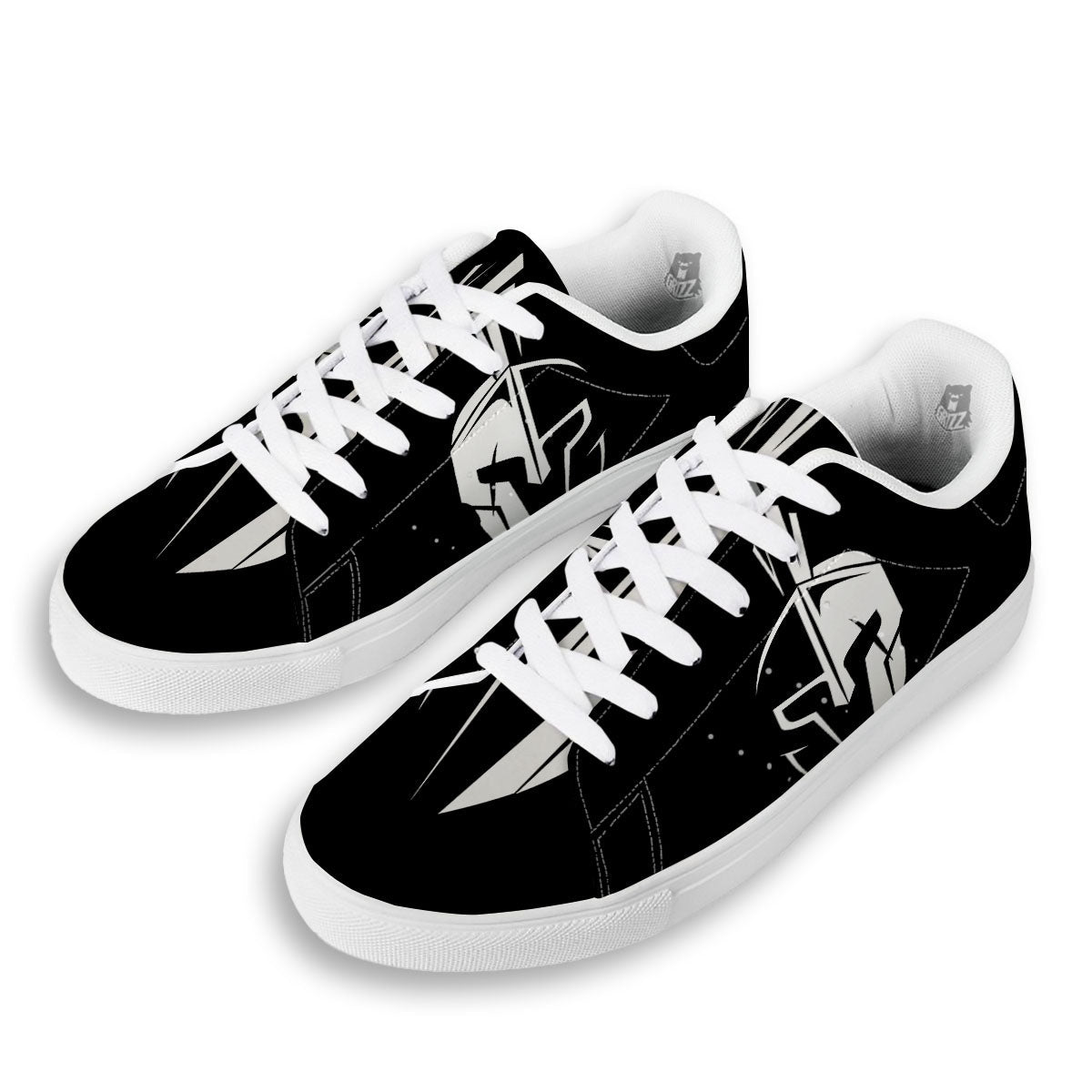 Spartan Helmet White And Black Print White Low Top Sneakers-grizzshop