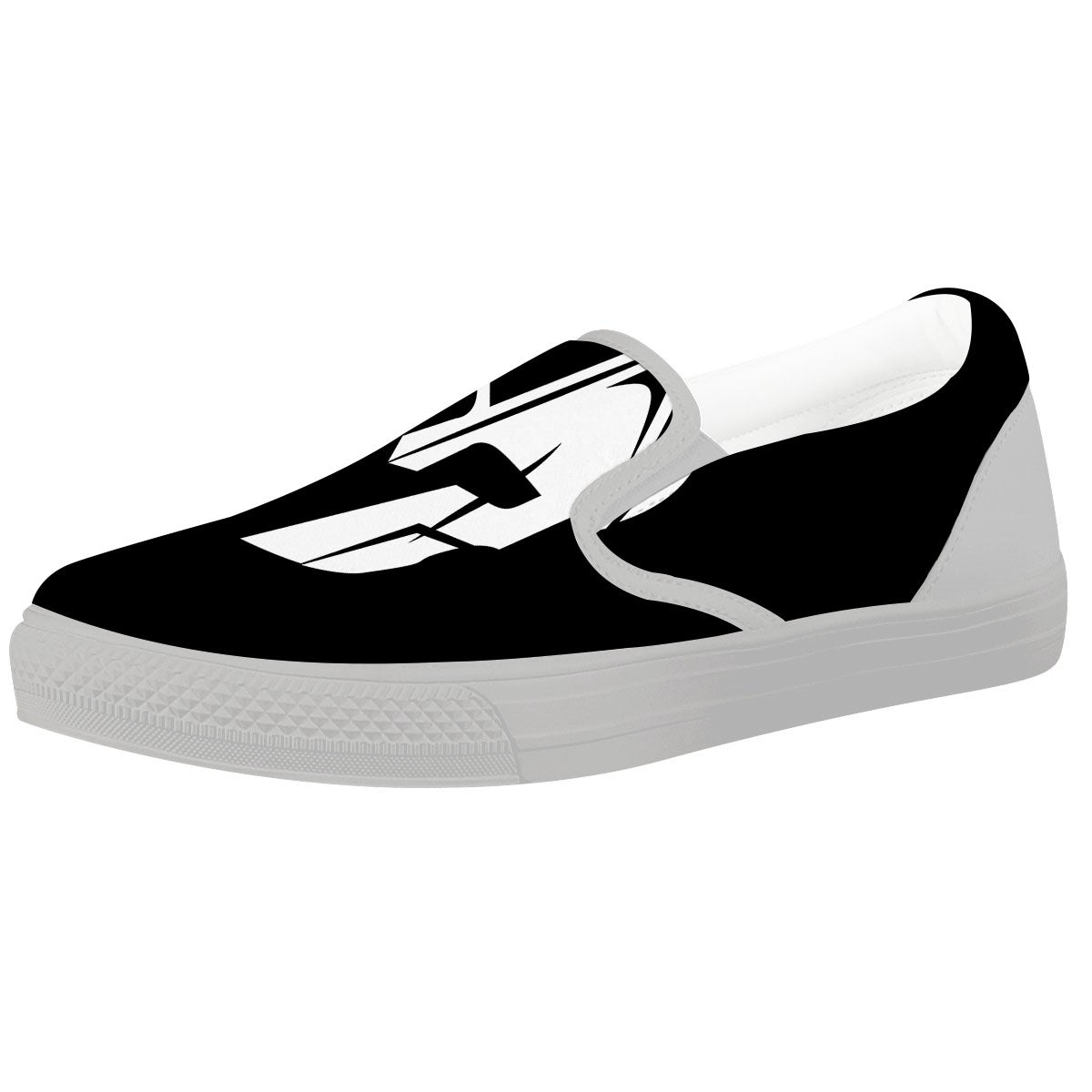 Spartan Helmet White And Black Print White Slip On Shoes-grizzshop