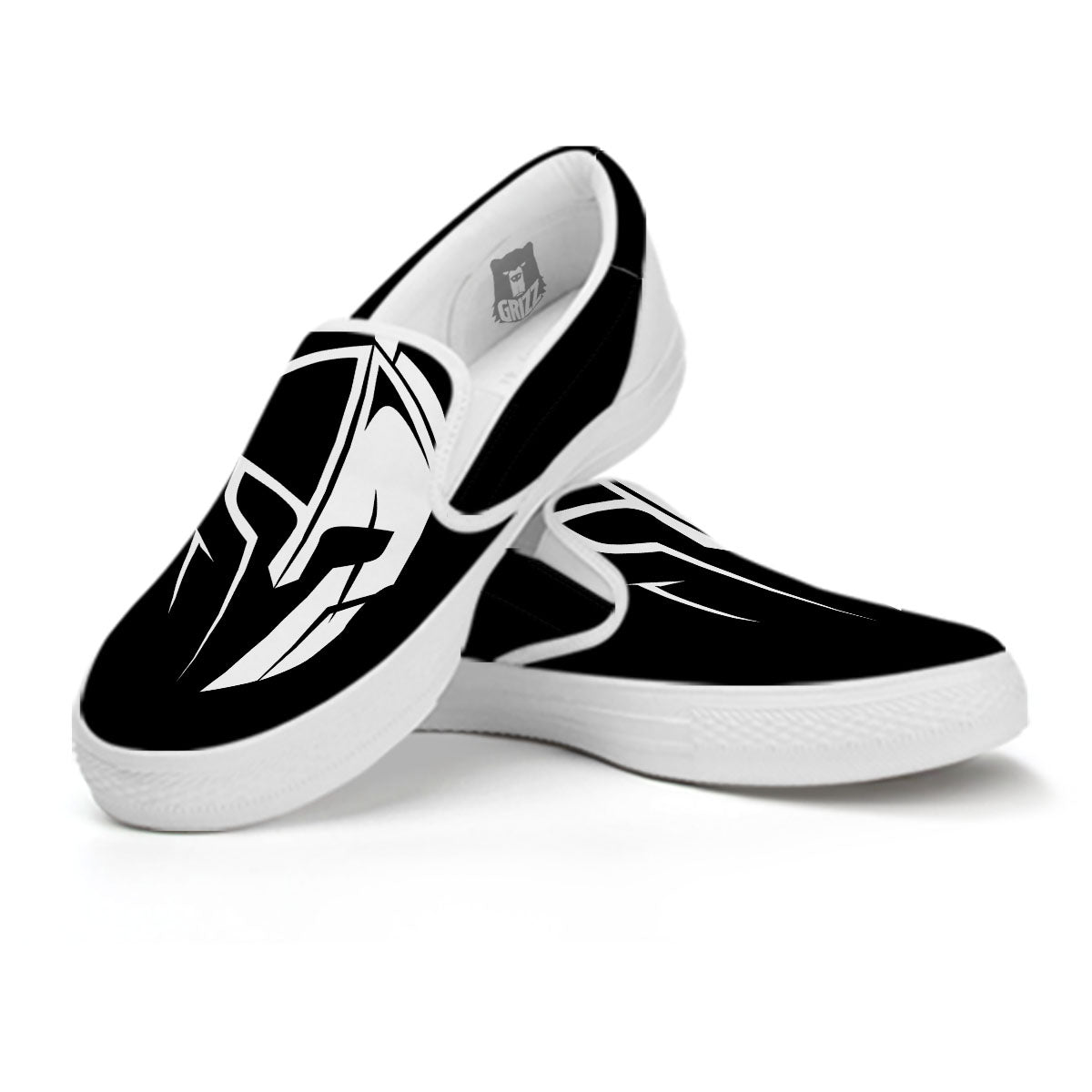 Spartan Helmet White And Black Print White Slip On Shoes-grizzshop