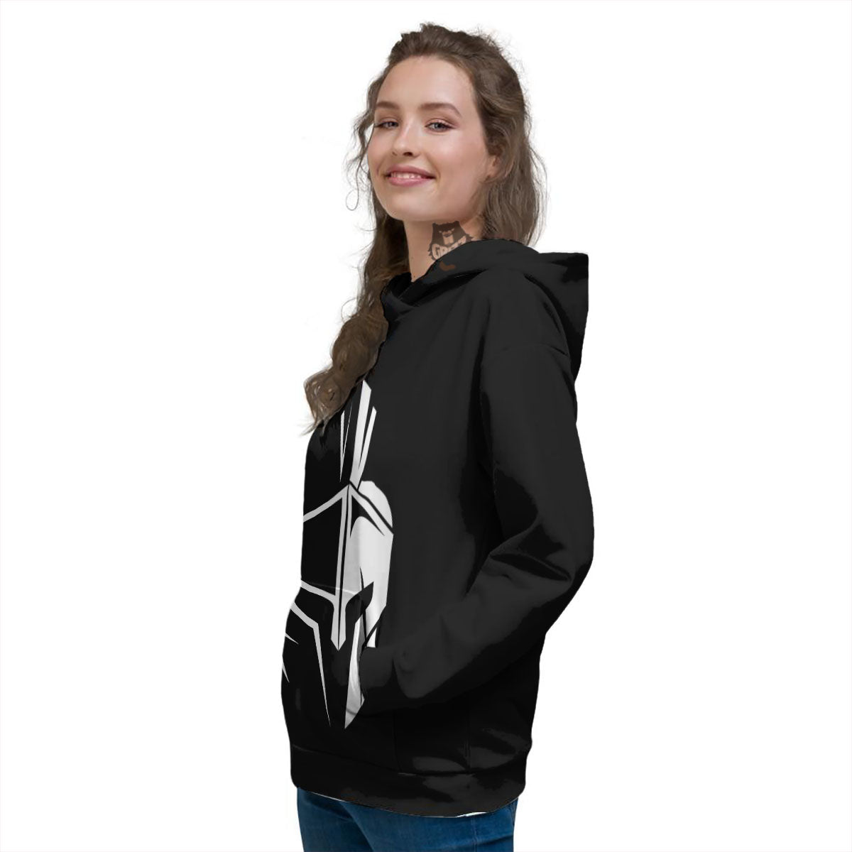 Spartan Helmet White And Black Print Women's Hoodie-grizzshop
