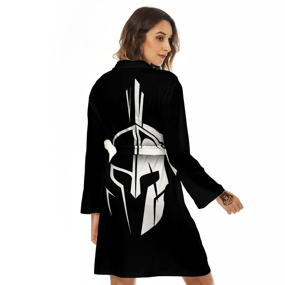 Spartan Helmet White And Black Print Women's Robe-grizzshop