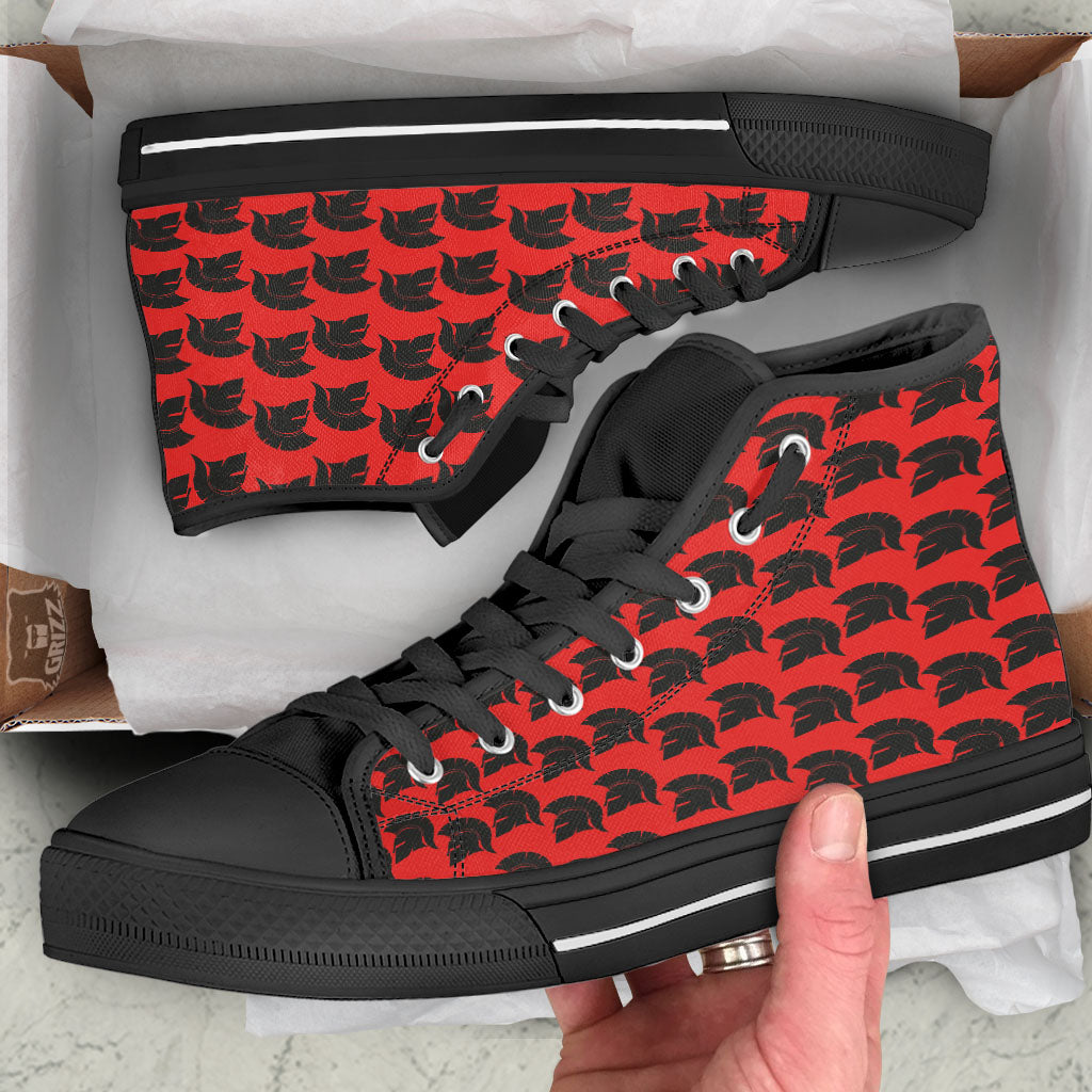 Spartan Red And Black Print Pattern Black High Top Shoes-grizzshop