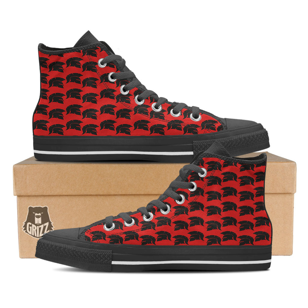 Spartan Red And Black Print Pattern Black High Top Shoes-grizzshop