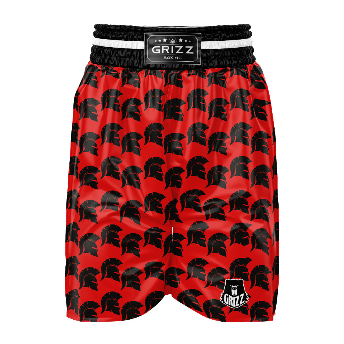 Spartan Red And Black Print Pattern Boxing Shorts-grizzshop