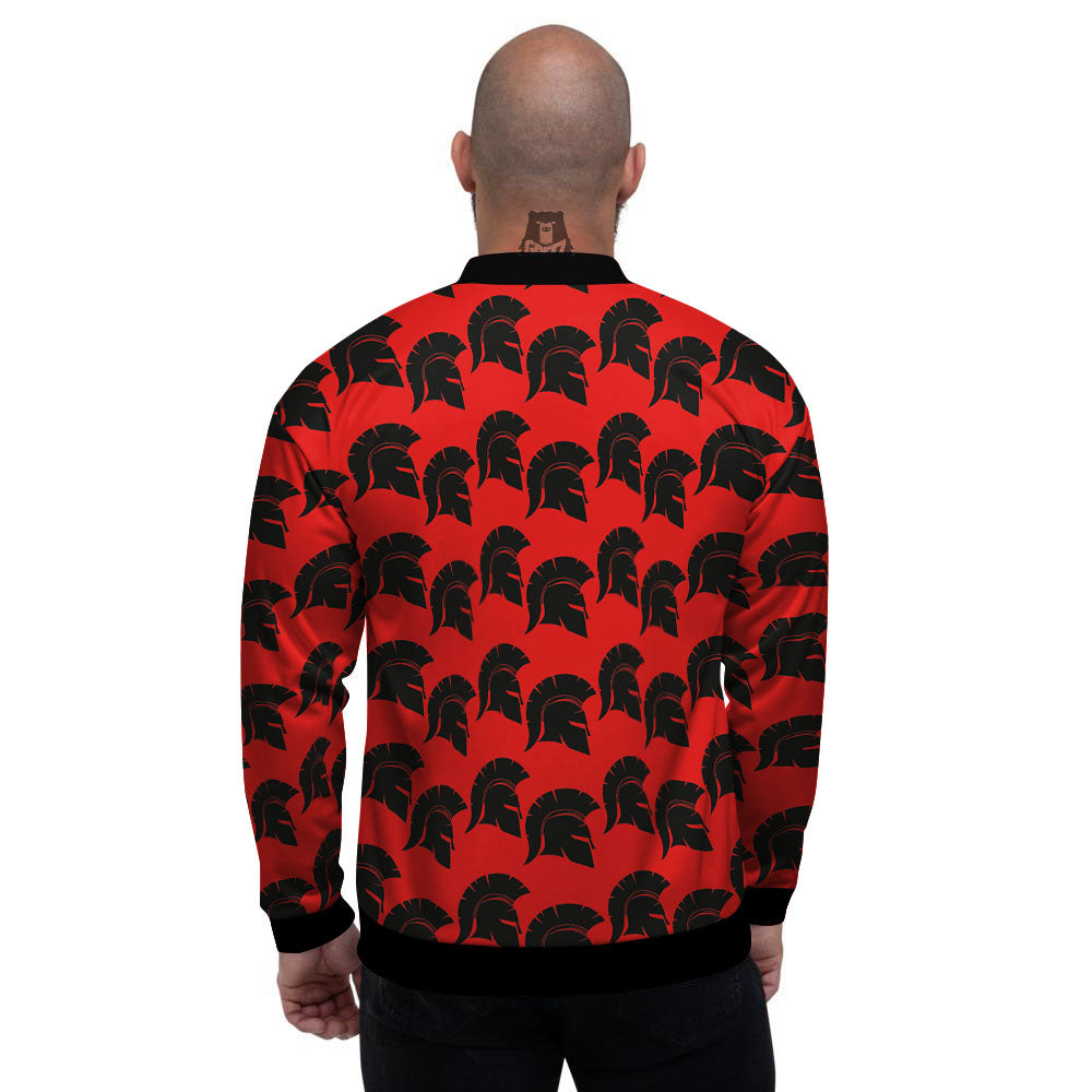 Spartan Red And Black Print Pattern Men's Bomber Jacket-grizzshop