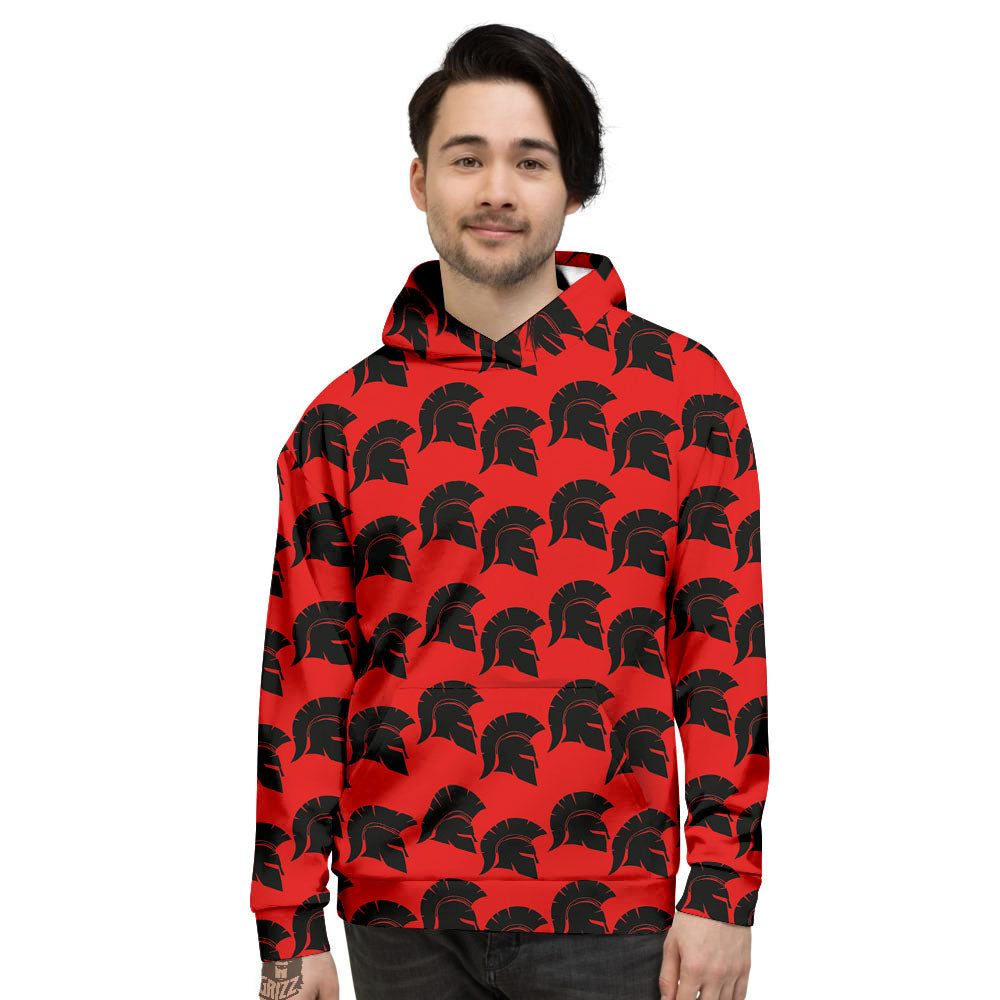 Spartan Red And Black Print Pattern Men's Hoodie-grizzshop