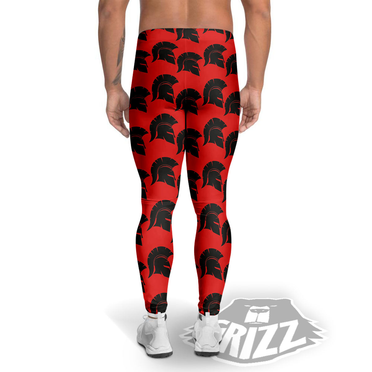 Spartan Red And Black Print Pattern Men's Leggings-grizzshop