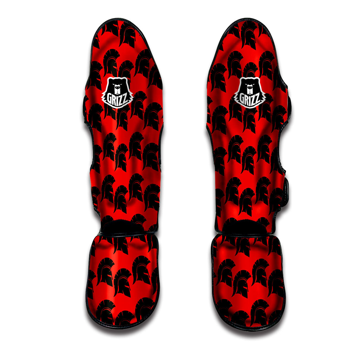 Spartan Red And Black Print Pattern Muay Thai Shin Guards-grizzshop
