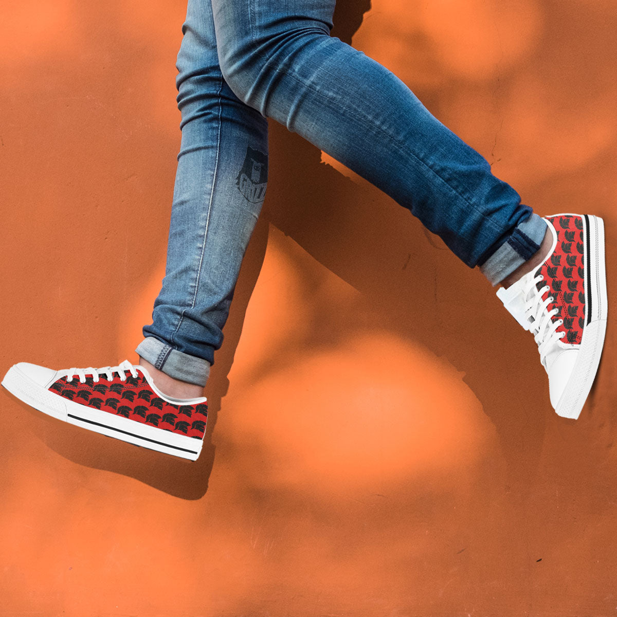 Spartan Red And Black Print Pattern White Low Top Shoes-grizzshop