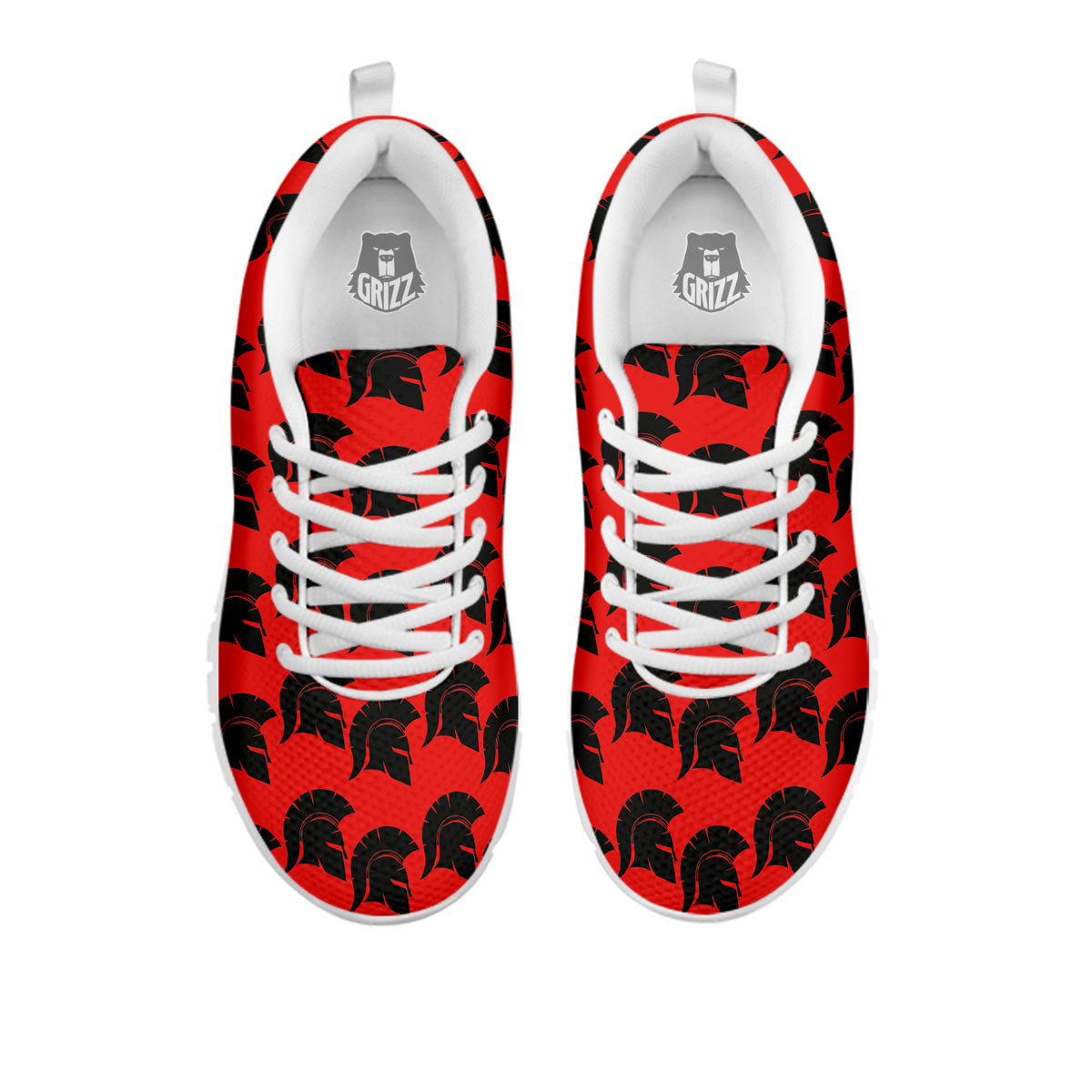 Spartan Red And Black Print Pattern White Sneaker-grizzshop