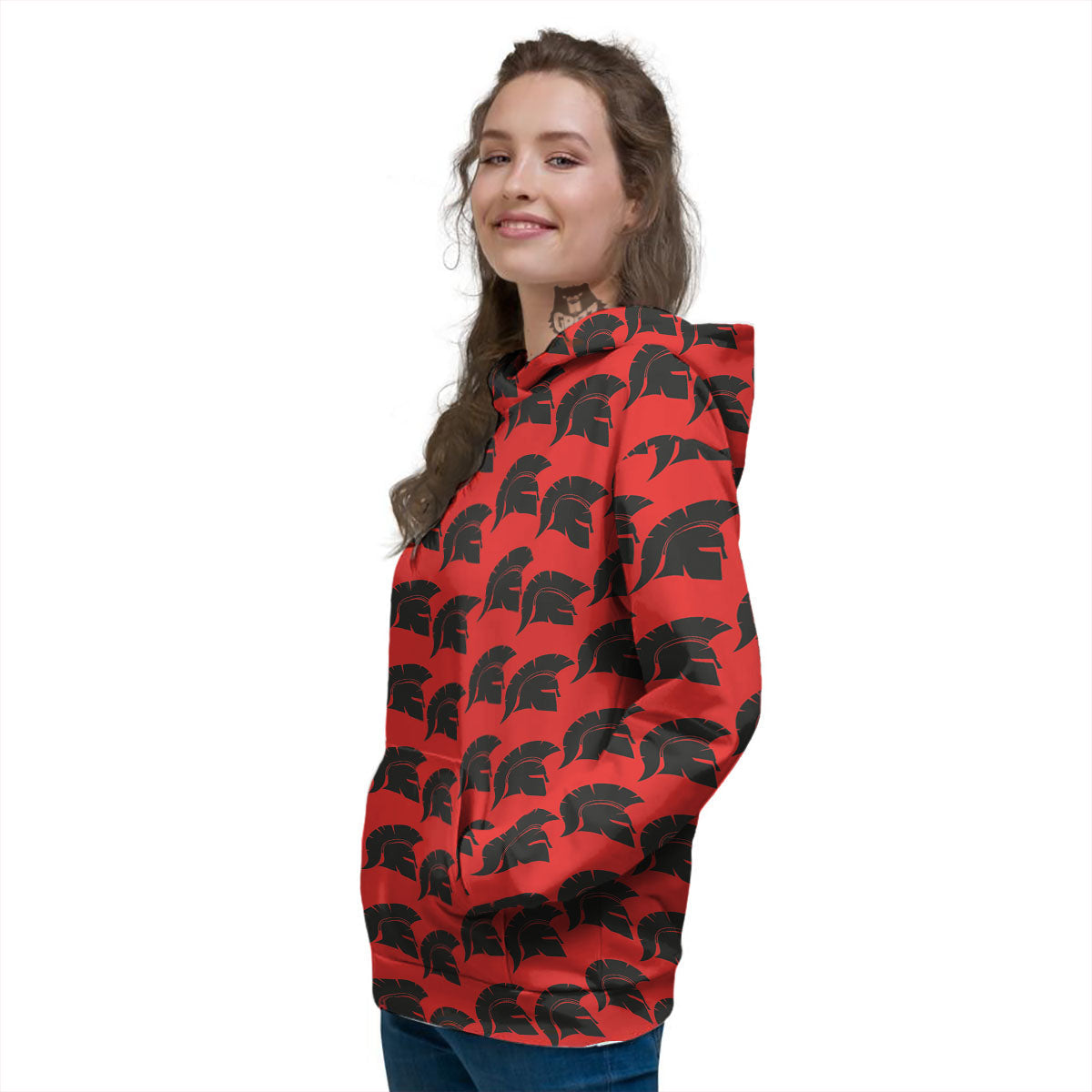 Spartan Red And Black Print Pattern Women's Hoodie-grizzshop