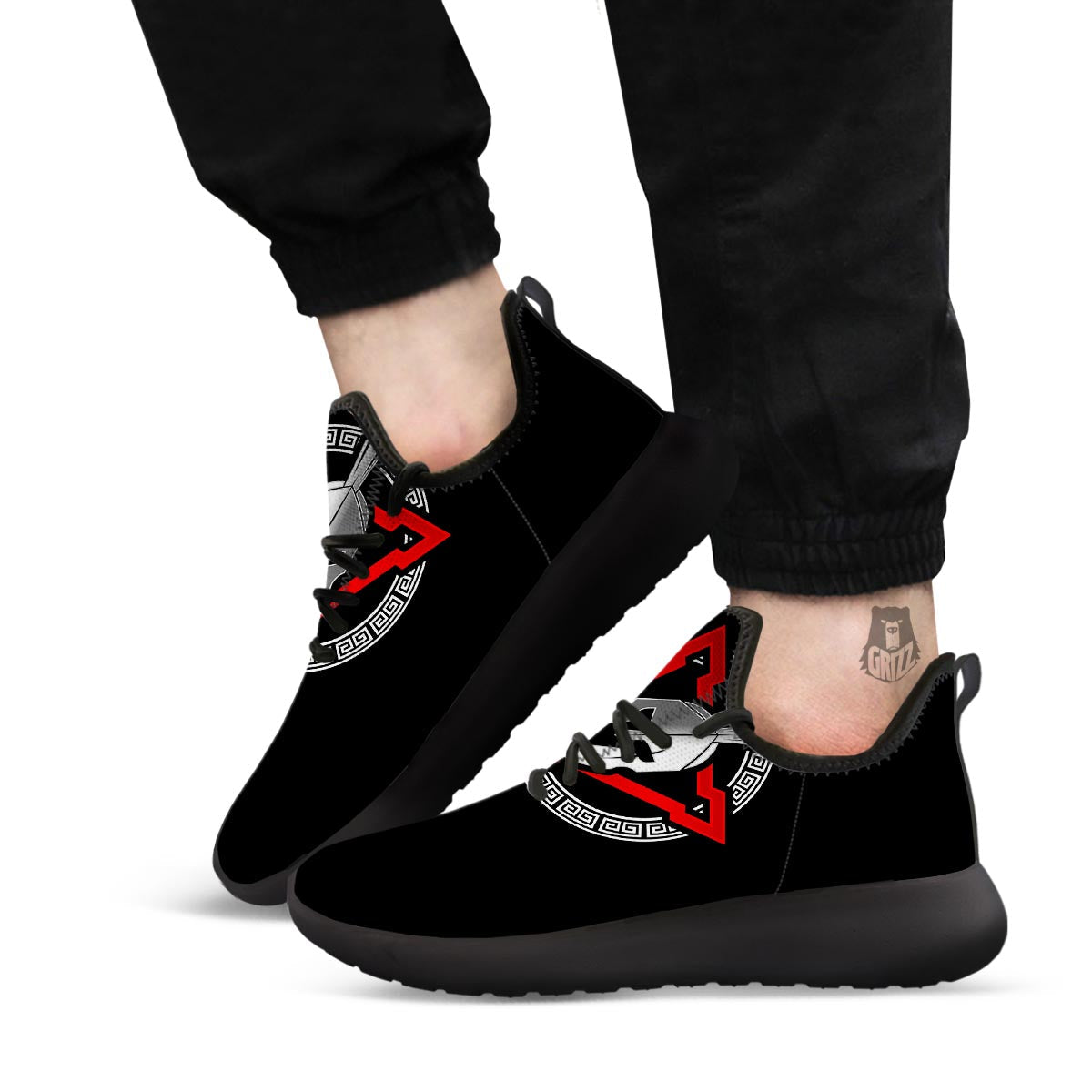 Spartan Red And White Print Black Athletic Shoes-grizzshop